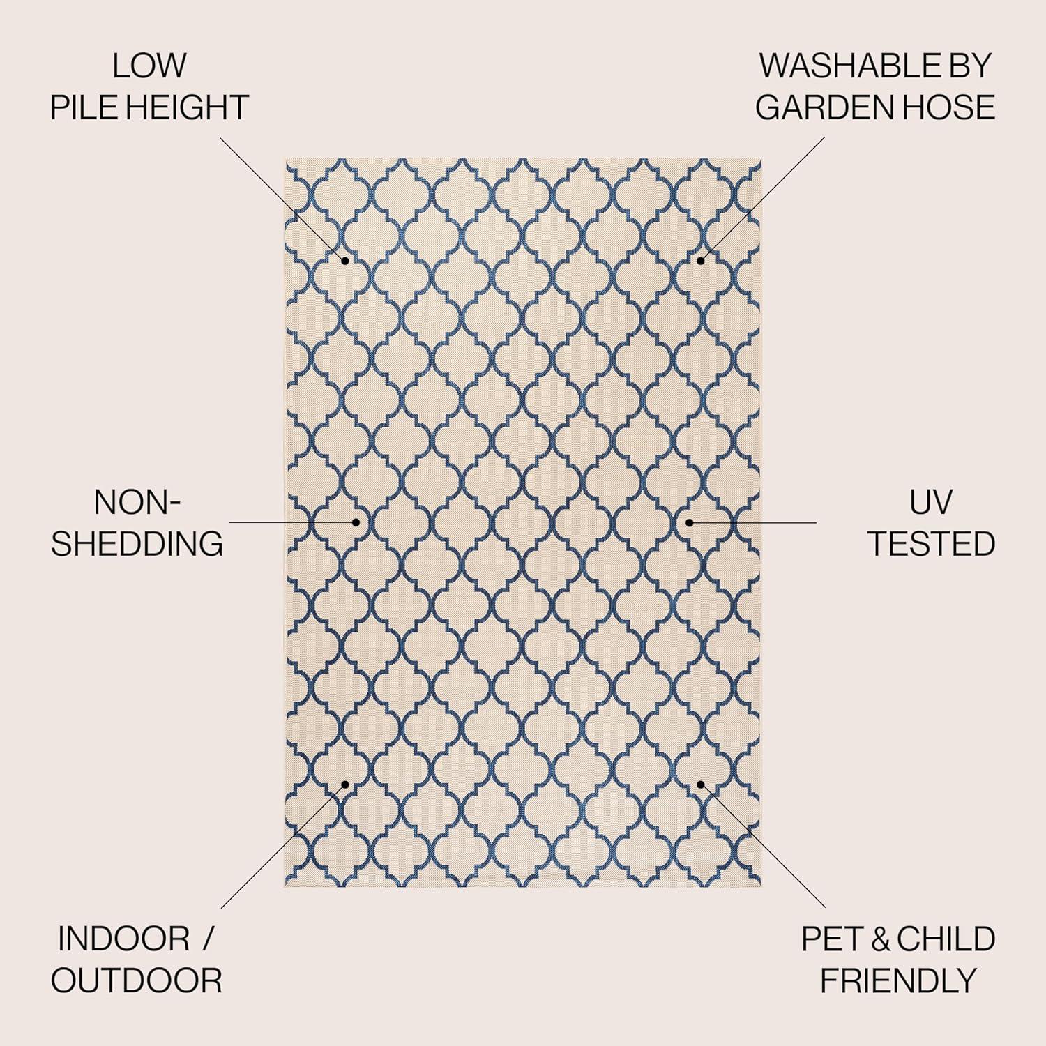 JONATHAN Y SMB122A-3 Arabesque Ogee Trellis Beige/Navy 3 ft. x 5 ft. Indoor/Outdoor Area Rug, Bohemian Casual, Pet Friendly, Stain Resistant, Easy to Clean, for Patio, Living Room; Kitchen, Bedroom