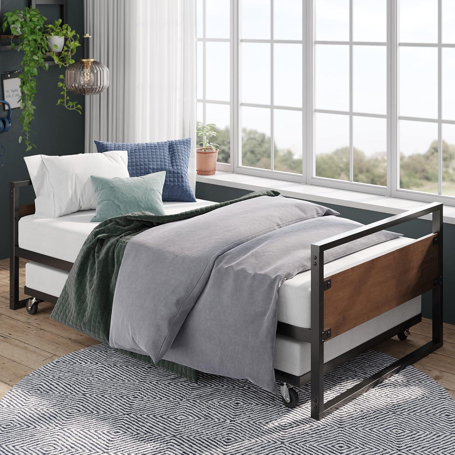 Twin Bamboo and Metal Daybed with Trundle and Headboard