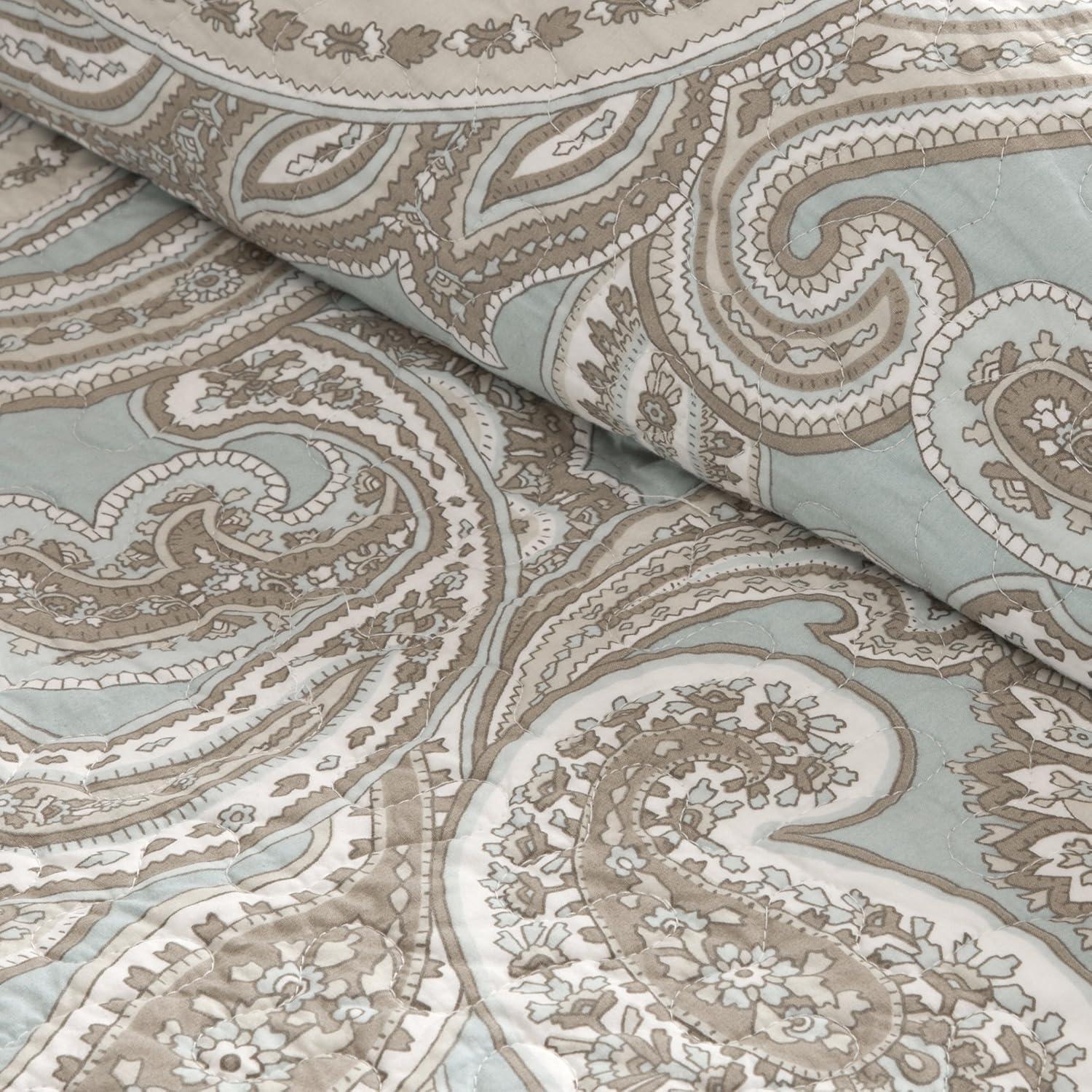 Soft Blue Paisley Organic Cotton Full/Queen Coverlet Set