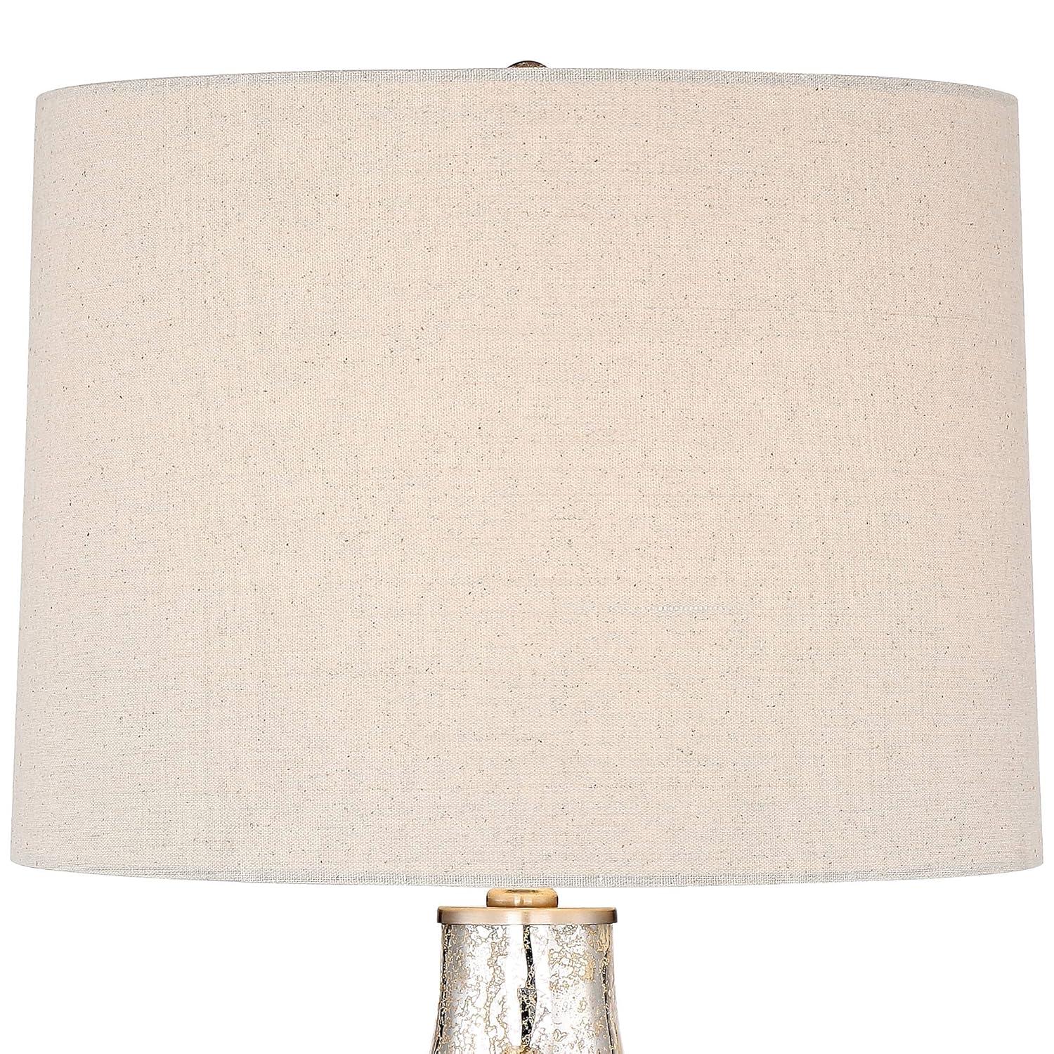 360 Lighting Waylon 28" Tall Modern Luxe Coastal End Table Lamps Set of 2 Silver Mercury Glass Off-White Shade Living Room Bedroom Bedside Nightstand