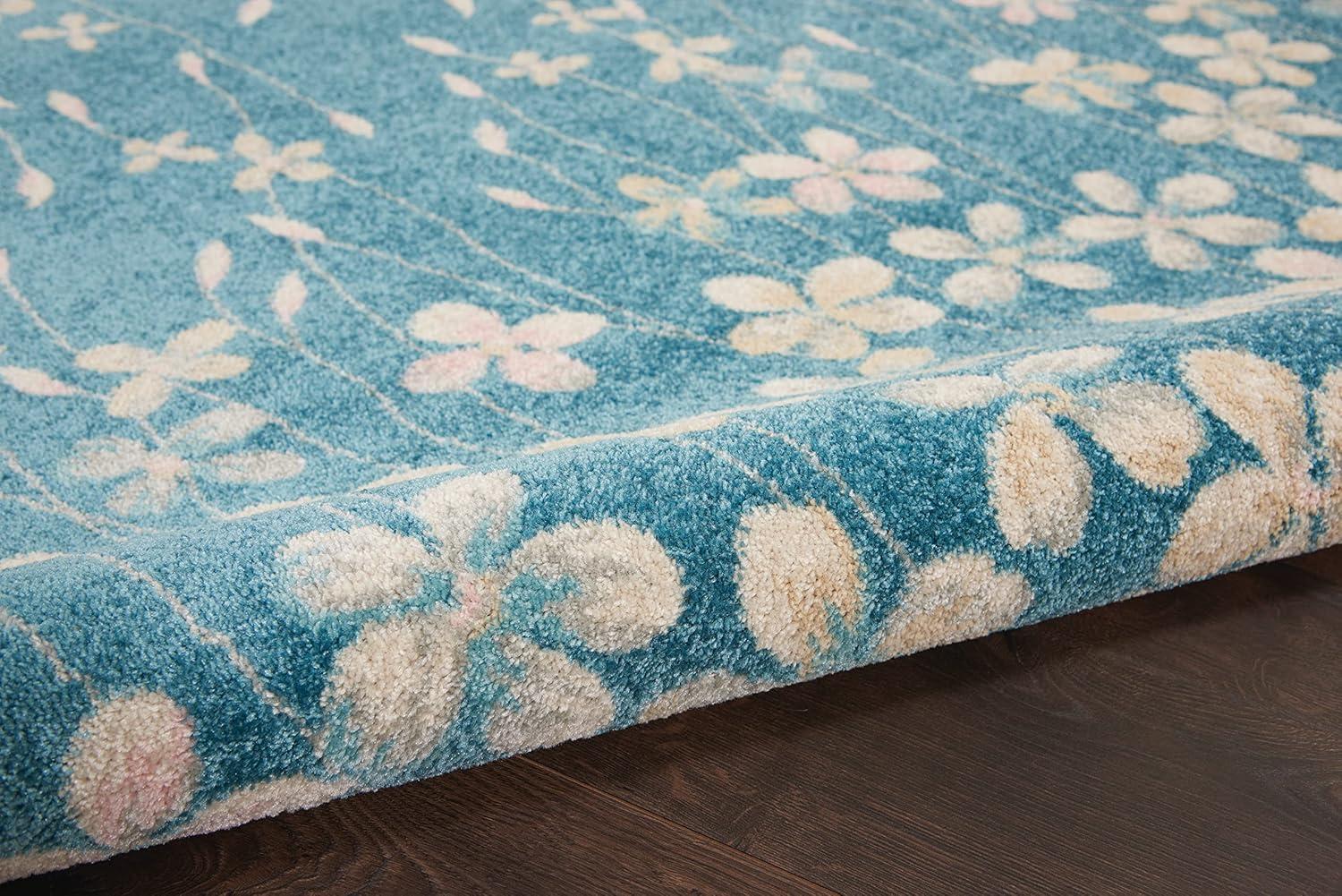 Nourison Tranquil 4' X 6' Turquoise Area Rug Bohemian Botanical Vine and Bloom by Nourison