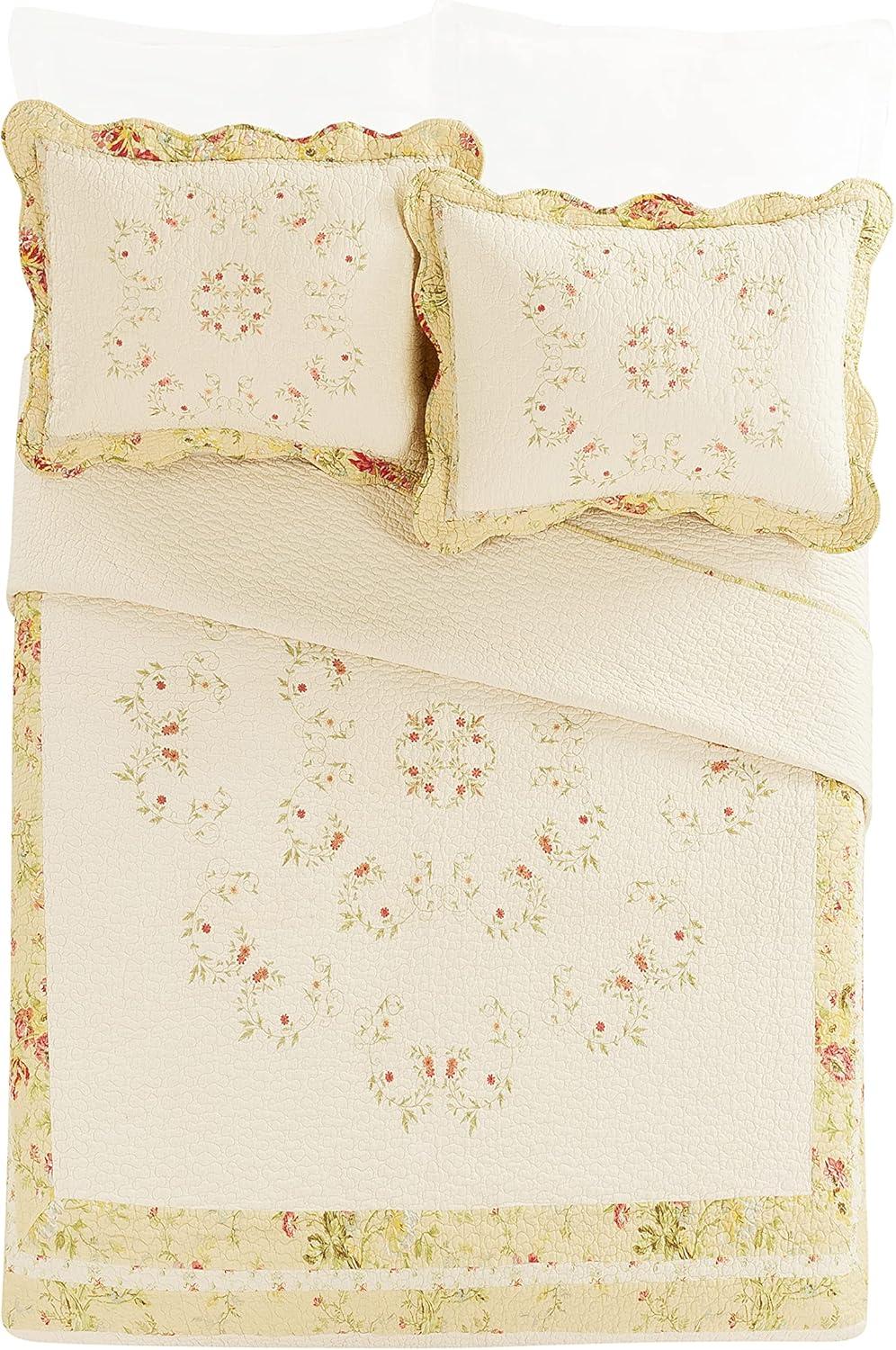 Standard Prairie Bloom Sham Yellow - Mary Jane's Home: Embroidered Cotton Botanical Design, Machine Washable, 140 Thread Count