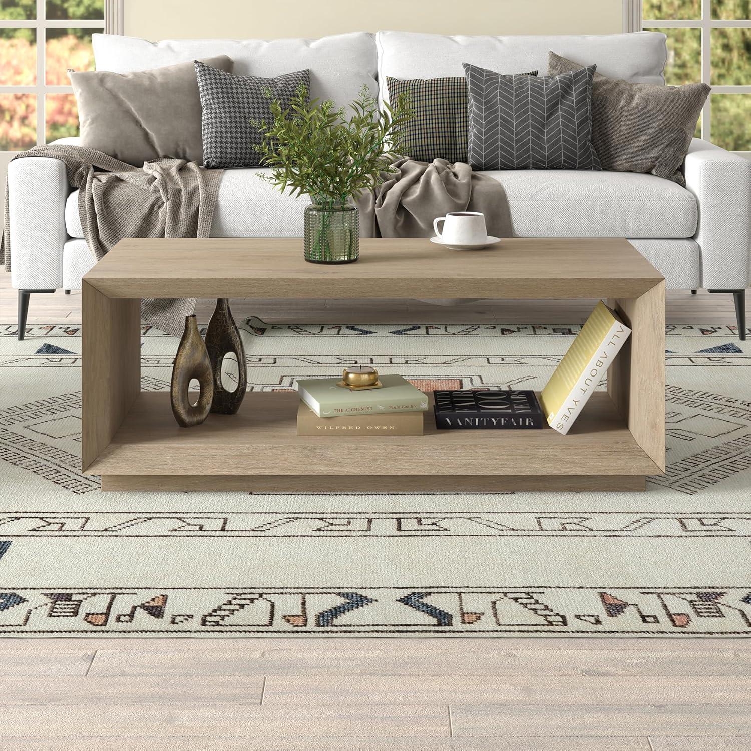 Evelyn&Zoe Tannen 48" Wide Rectangular Coffee Table, Black Grain