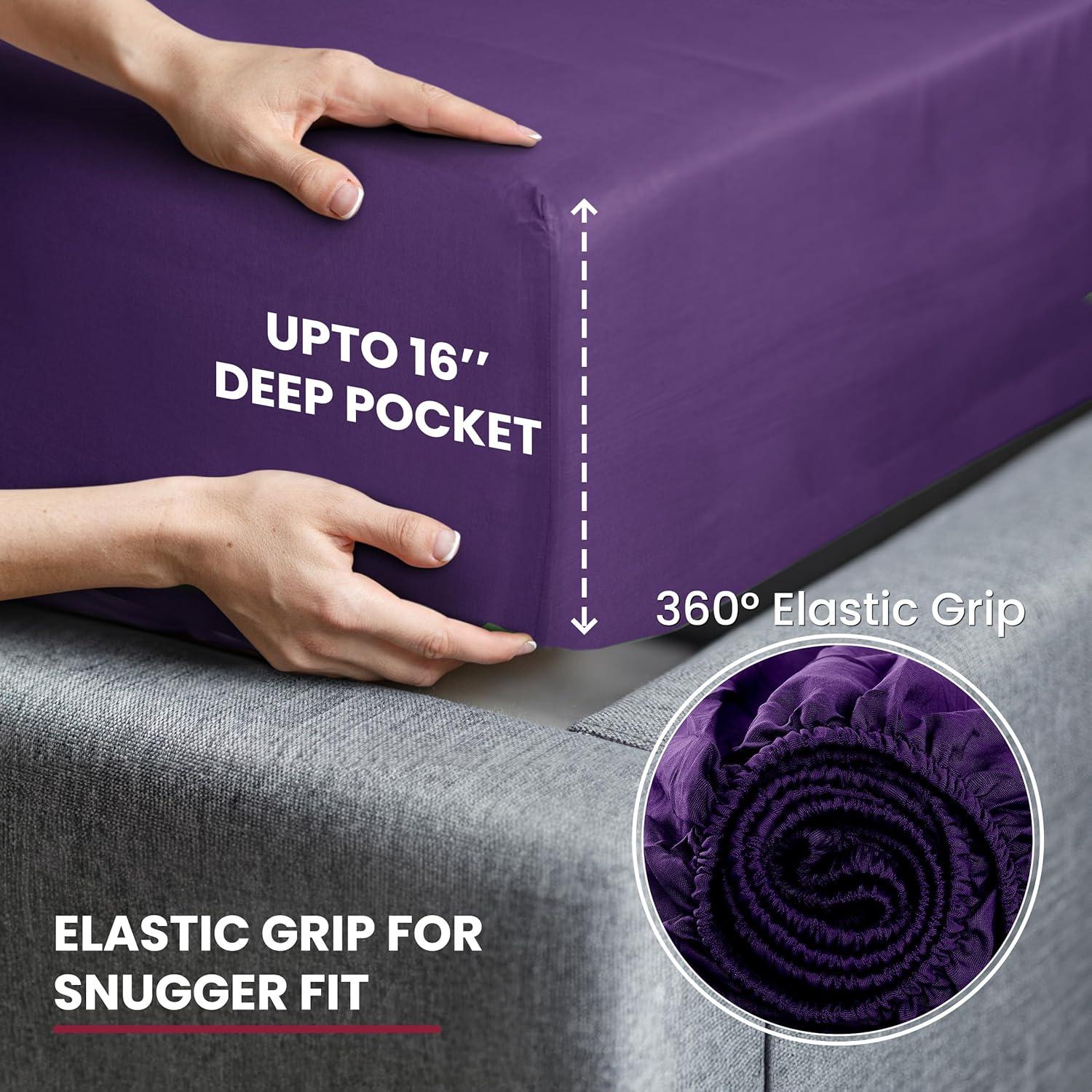 Twin 3 PC Piece Rayon From Bamboo Sheets Solid Deep Pocket Sheet Set - Purple