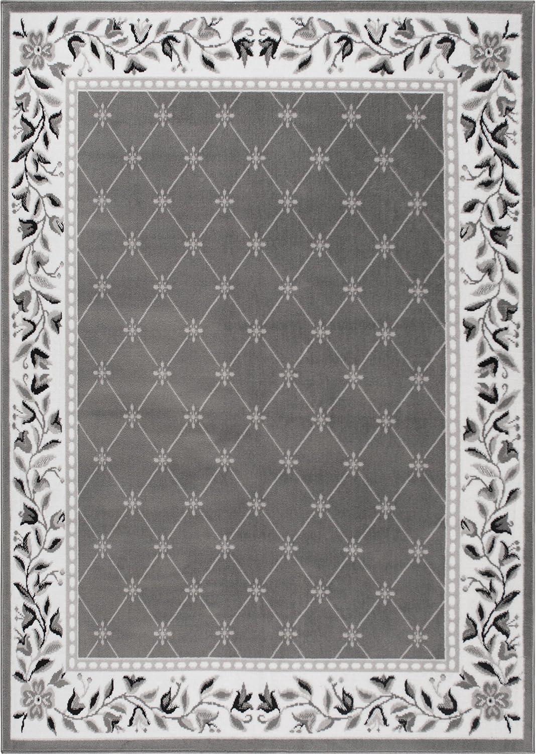 Elegant Gray Diamond-Floral 44" Synthetic Area Rug