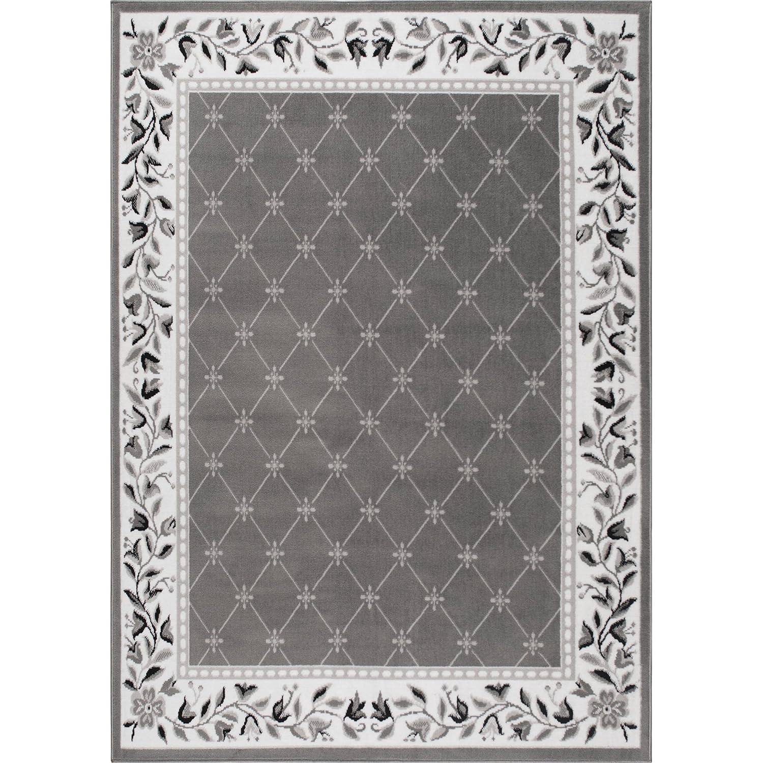 Home Dynamix Premium Aydin Traditional Diamond Floral Area Rug, Grey/Ivory, 3'7"x5'2"
