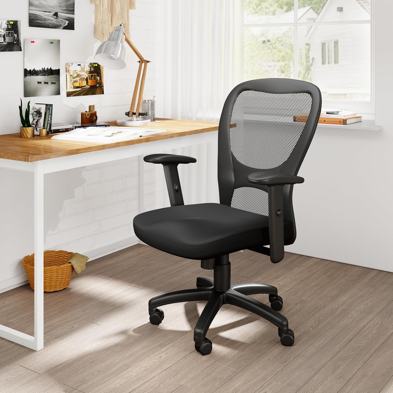 Mesh Task Chair with Adjustable Arms Black - Boss Office Products: Swivel, Ergonomic, Nylon Base