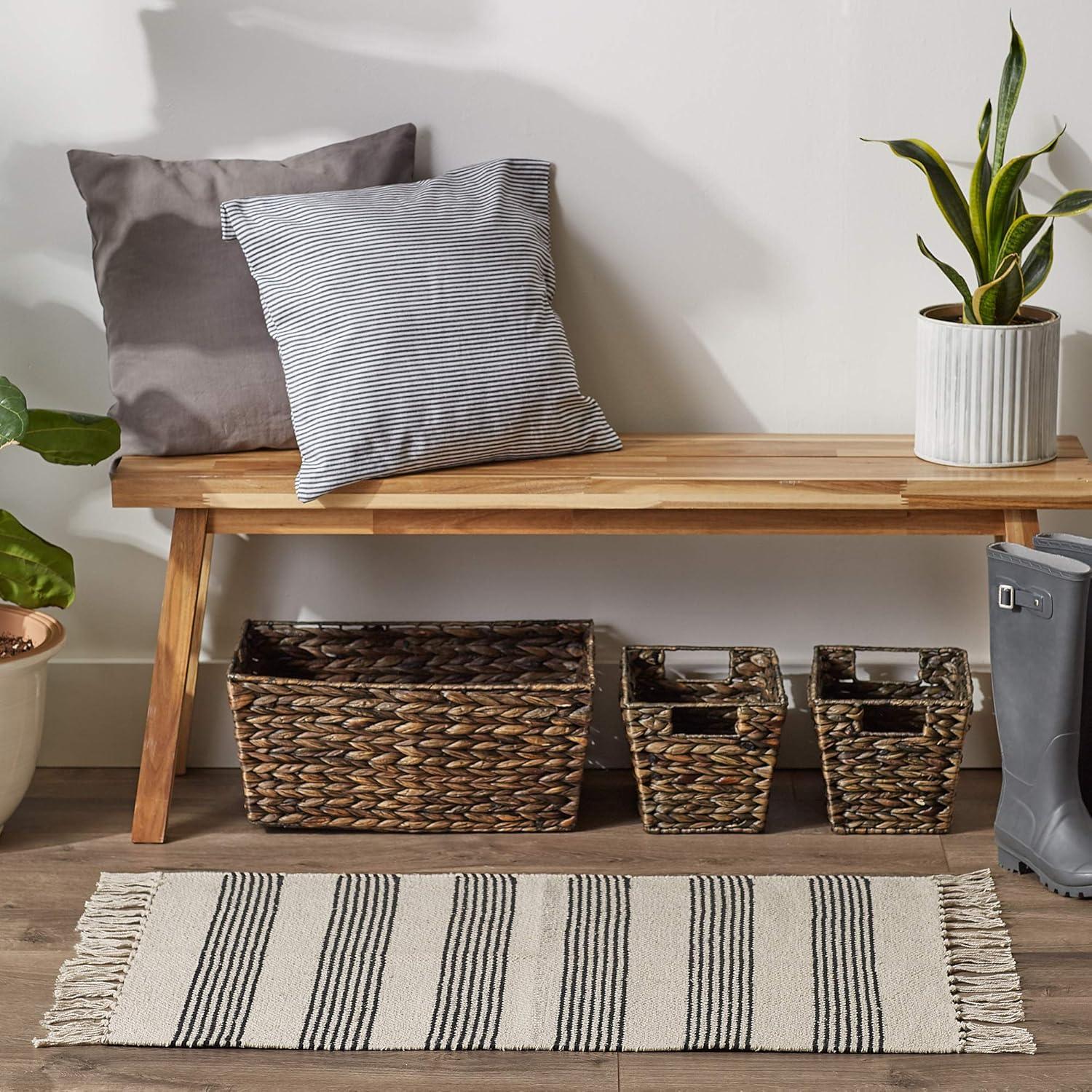 Gray Ticking Stripe Hand-Loomed Rug 2x3 Ft