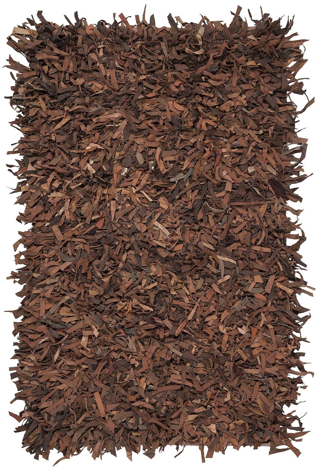 SAFAVIEH Leather Shag Dimitri Solid Area Rug, Saddle, 3' x 5'