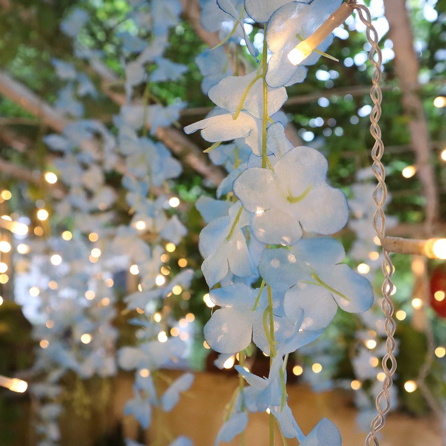 White Silk Artificial Wisteria Vine Garland for Outdoor Decor, 3.6 Feet, 12 Pack