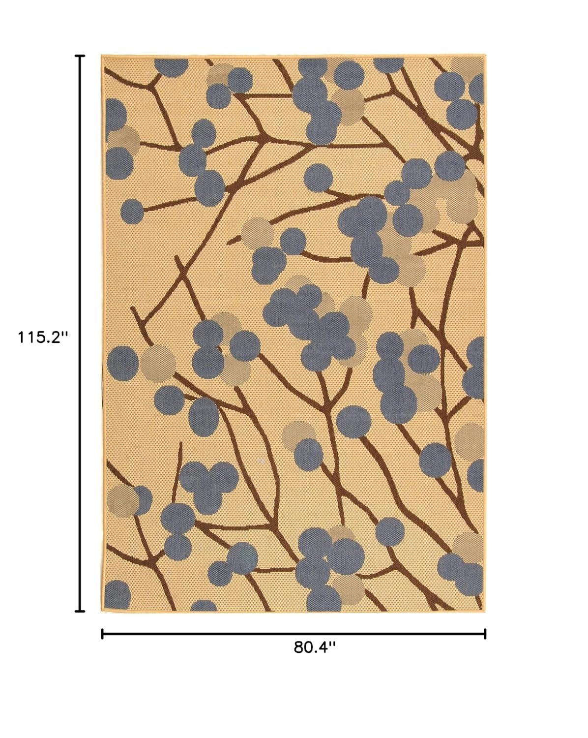 Rectangular Blue Floral Synthetic Easy Care Area Rug