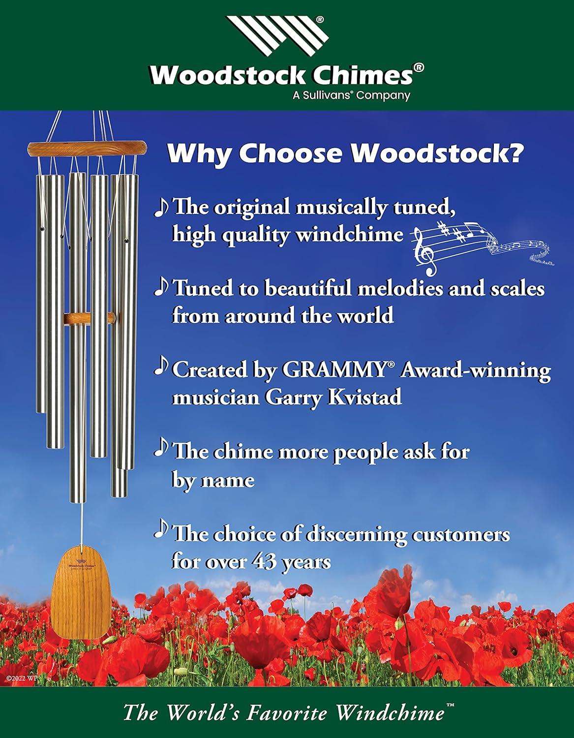 Woodstock Windchimes Bells of Paradise Silver 44", Wind Chimes For Outside, Wind Chimes For Garden, Patio, and Outdoor Decor, 44"L