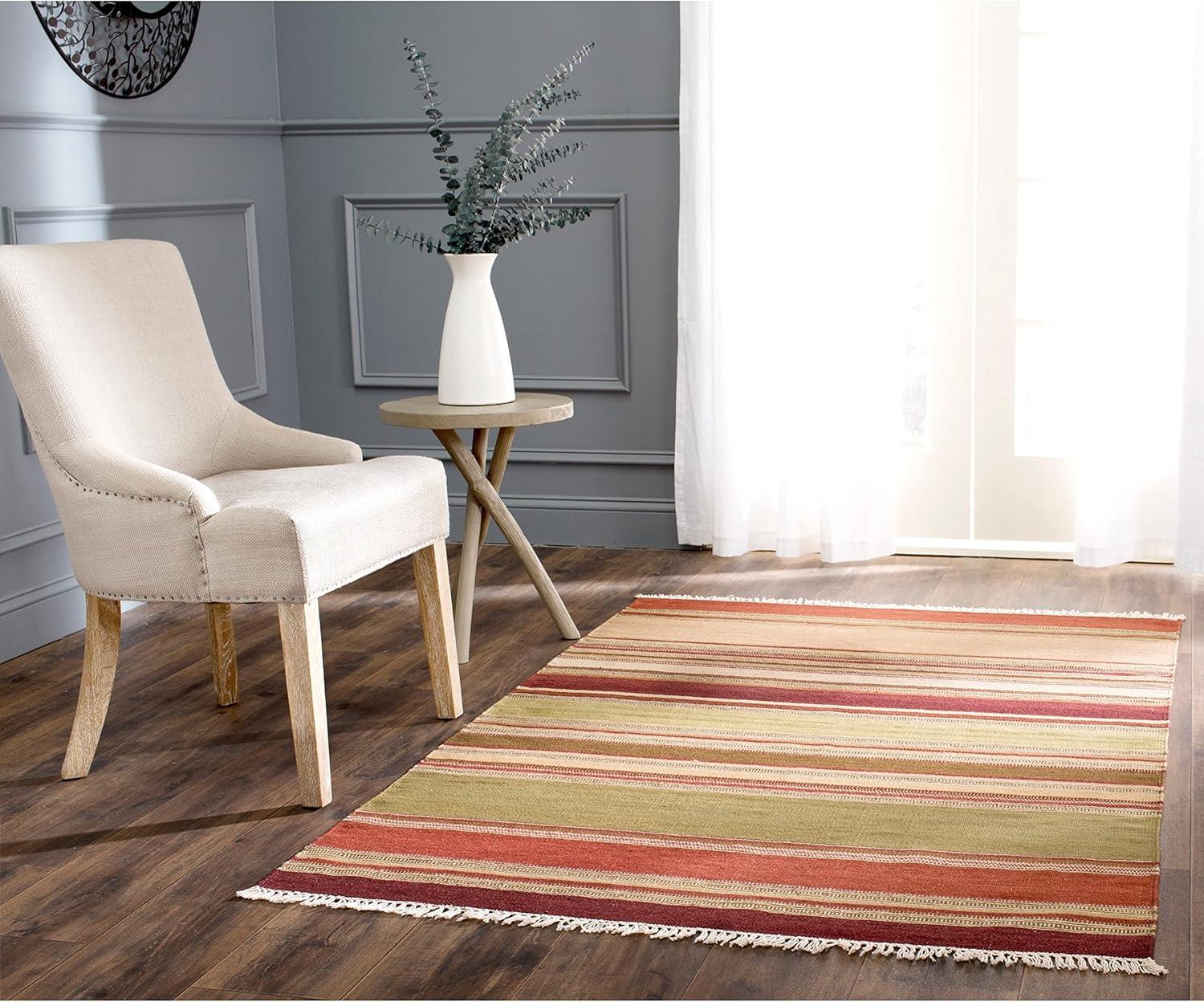 Striped Kilim STK311 Hand Woven Area Rug - Beige - 4'x6' - Safavieh.
