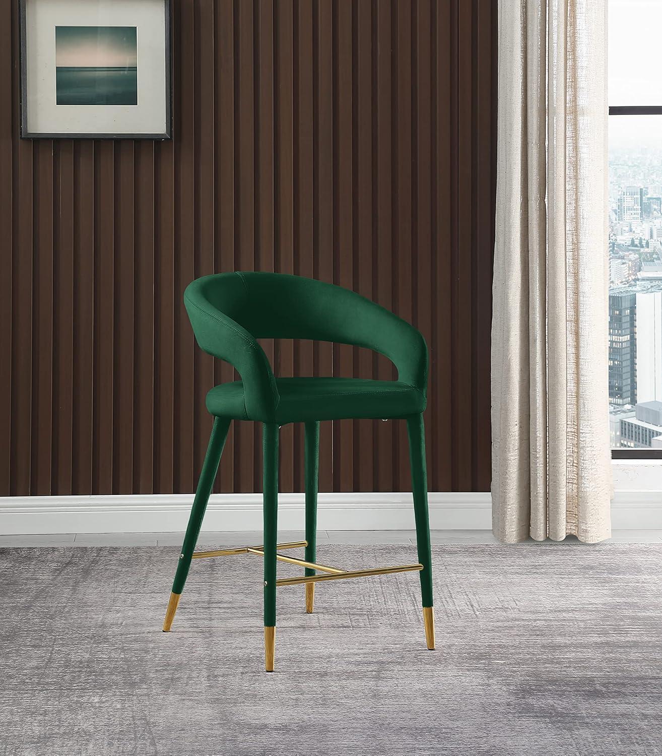 Destiny Green Velvet and Gold Tipped Counter Stool