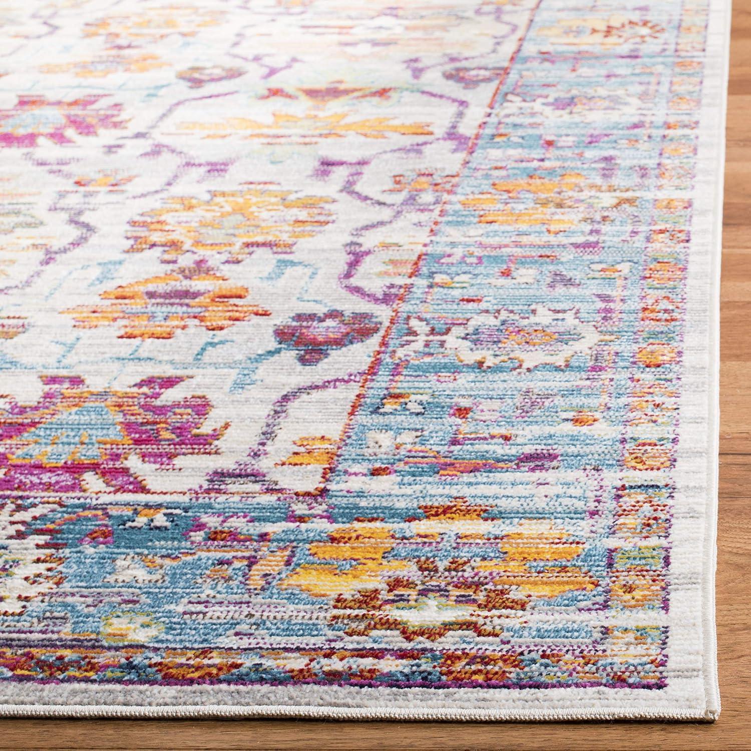 Boho Chic Cream & Teal Synthetic 5' x 8' Area Rug