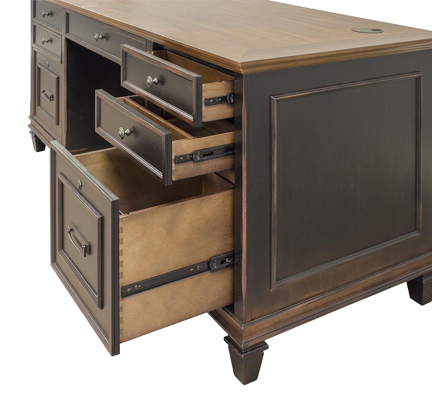 Hartford Executive Home Office Desk with Hutch, Black and Brown