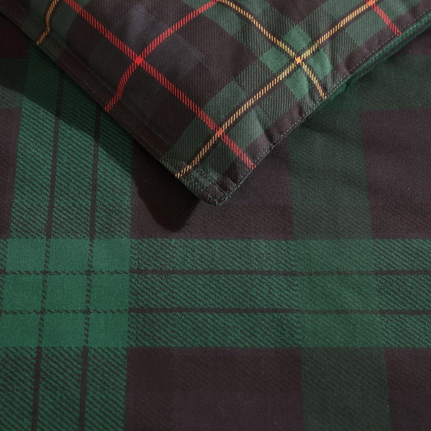 Full/Queen Woodland Tartan Reversible Duvet Cover Set Green - Eddie Bauer: Cotton, OEKO-TEX Certified, 3-Piece