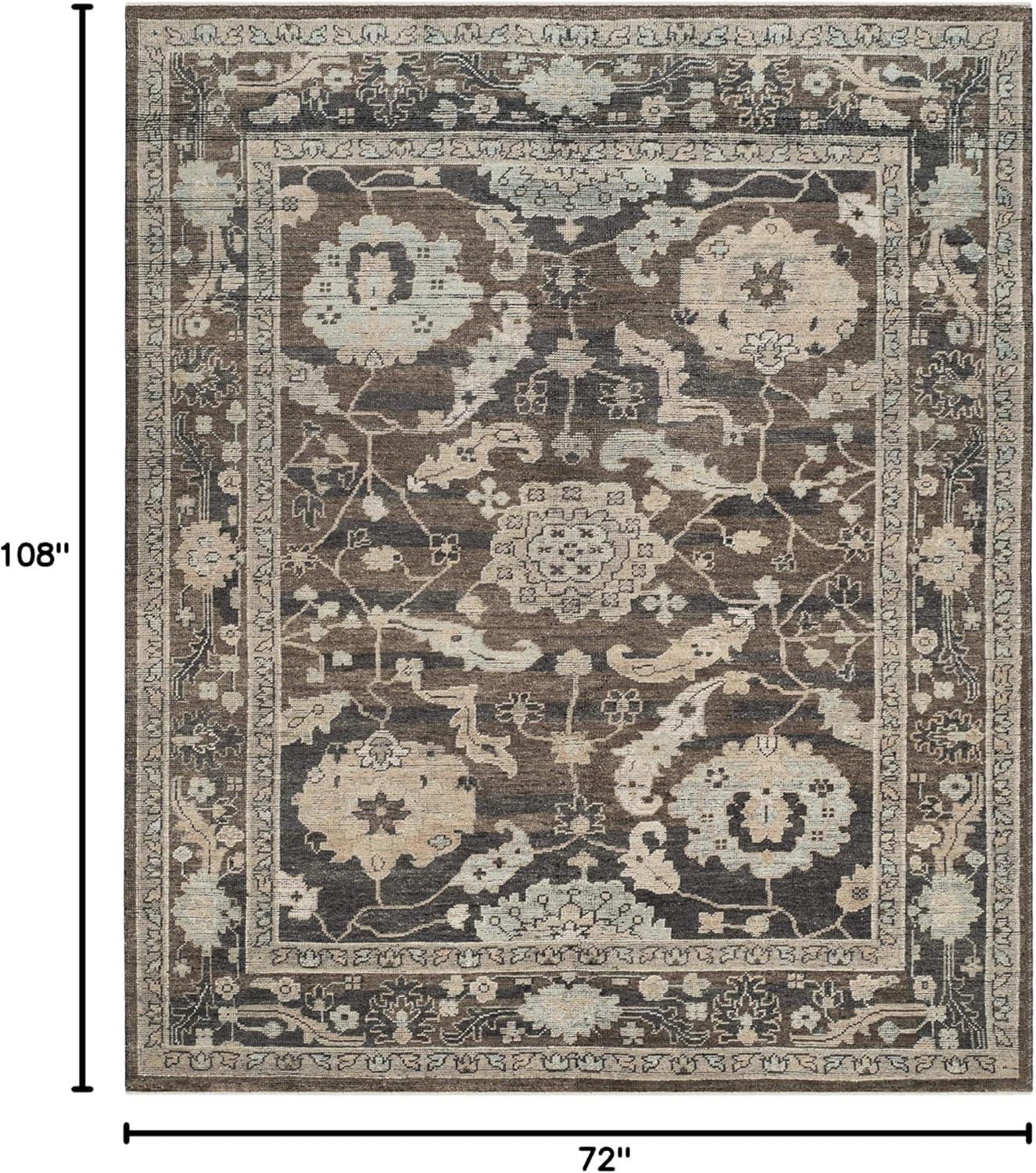 Hand-Knotted Brown Wool Floral Motif 6' x 9' Area Rug