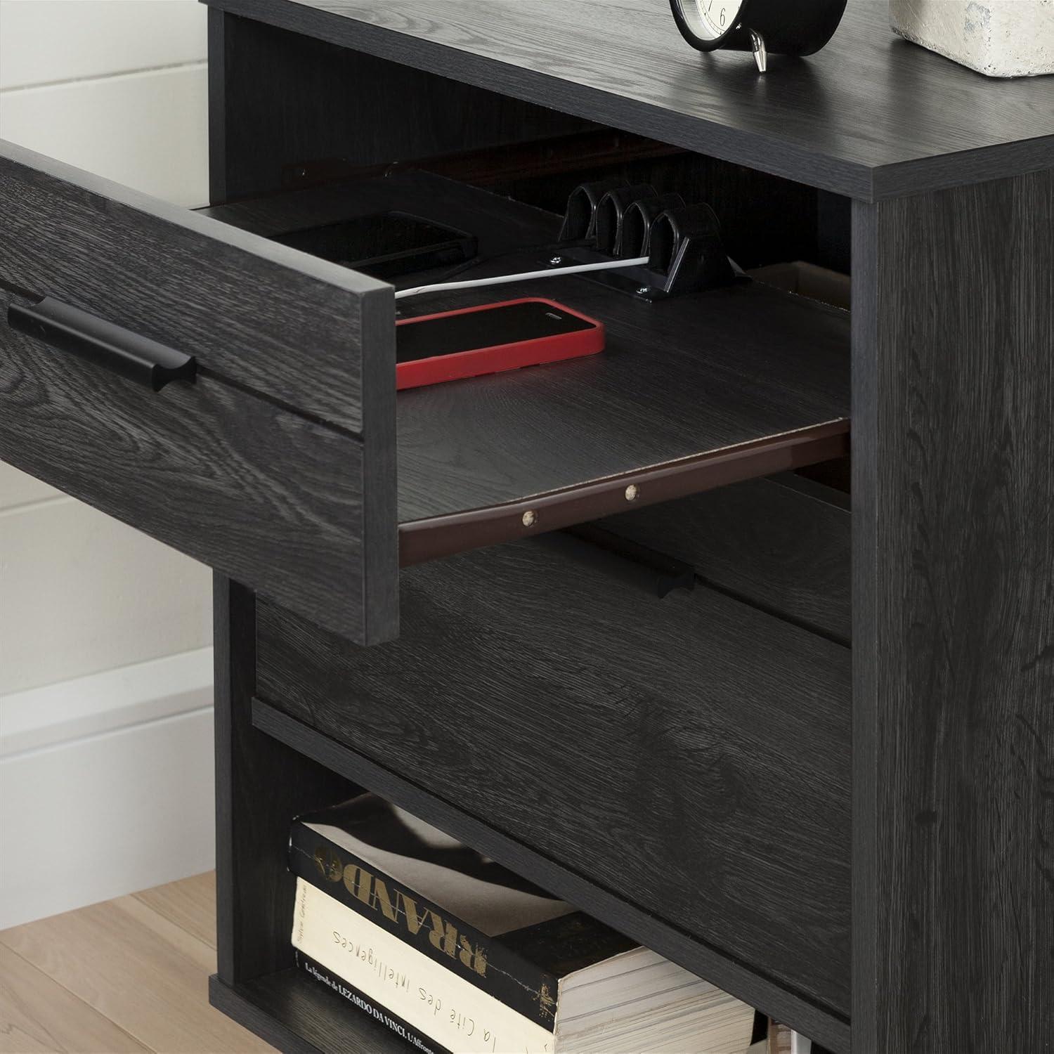 Fynn Gray Oak Modern Nightstand with Charging Station Drawer