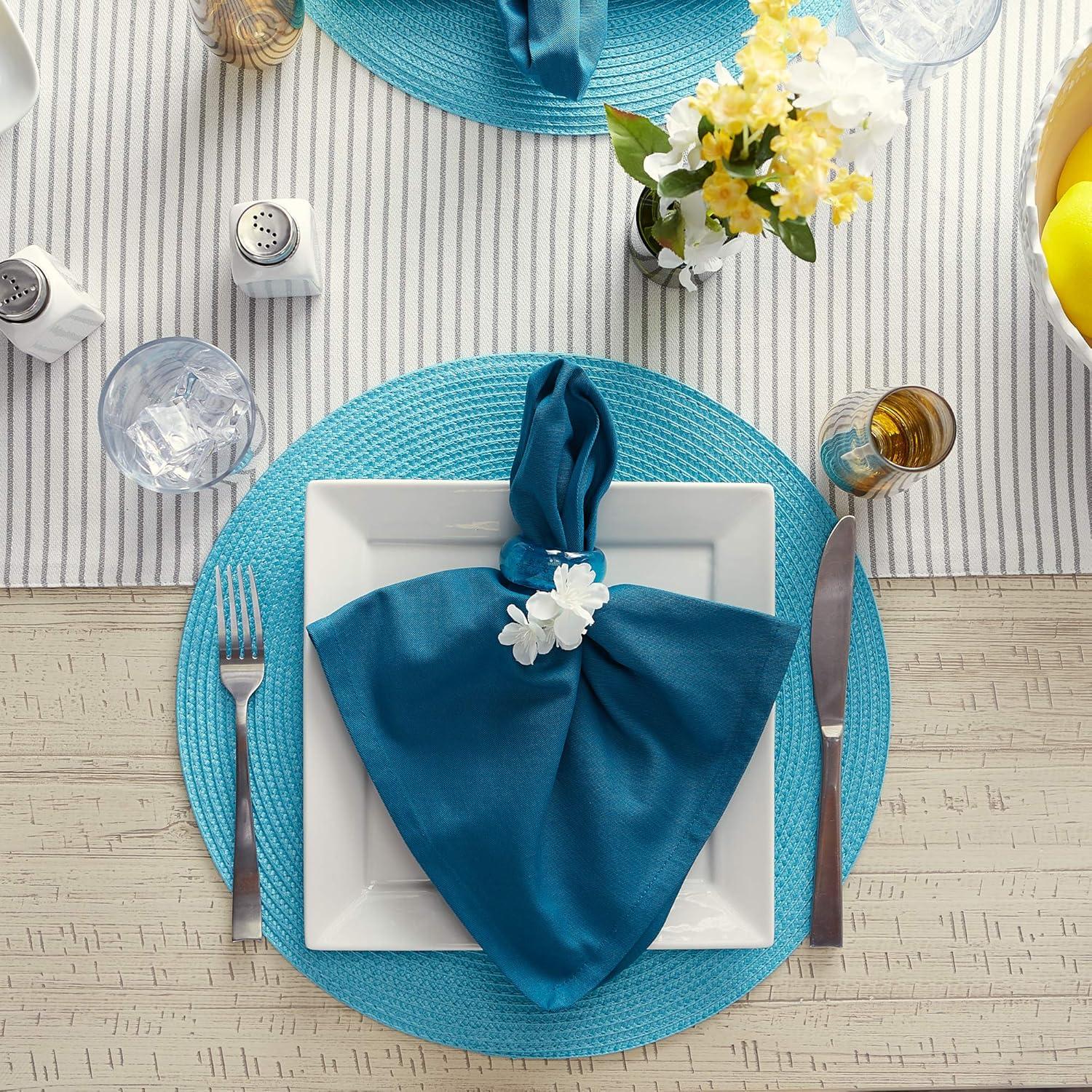 Aqua Woven Round Placemats Set of 6, 14.75"