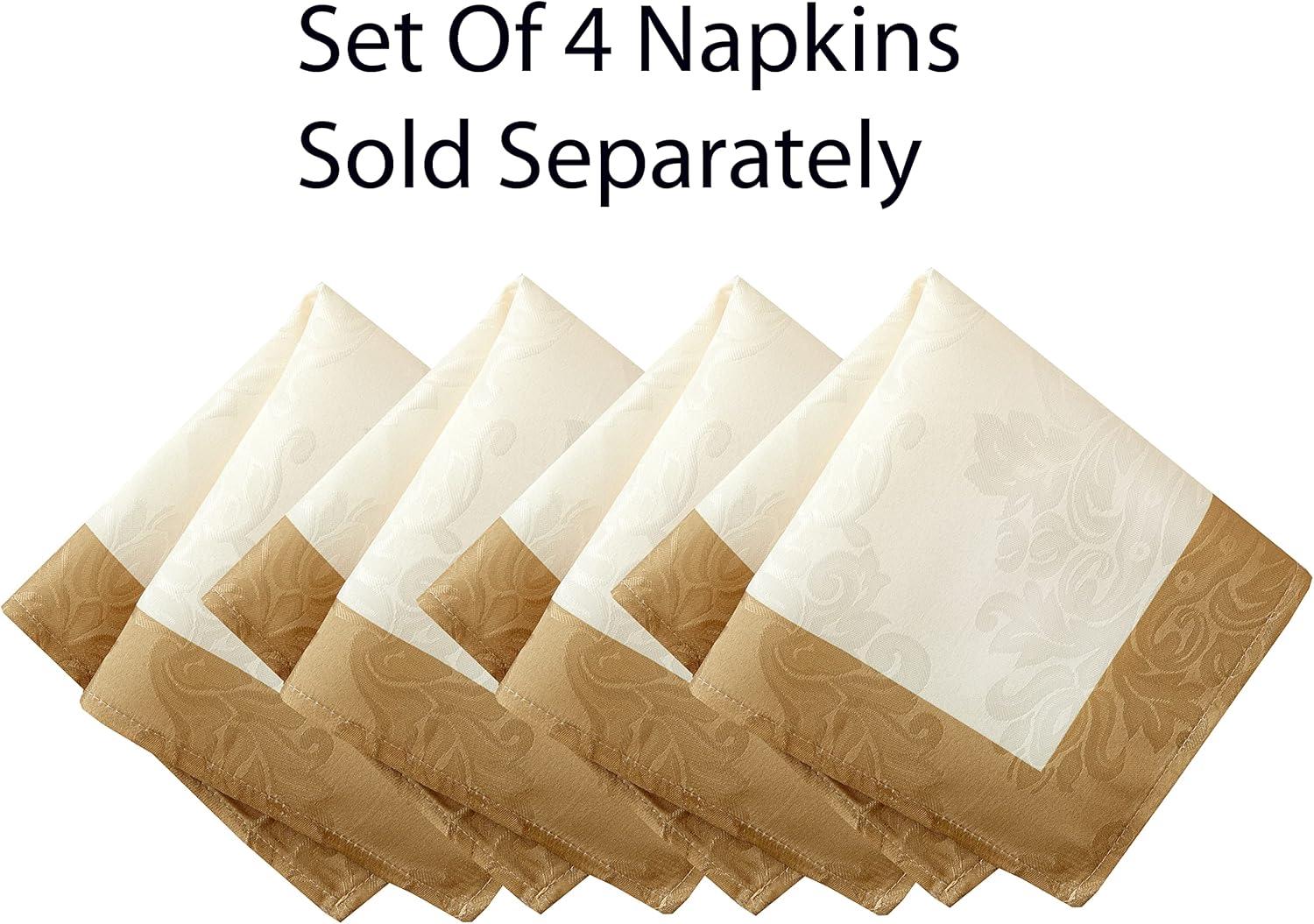 Newbridge Valencia Two Tone Bordered Damask Fabric Tablecloth, Wrinkle and Stain Resistant Fine Dining Holiday Hotel Quality Tablecloth, 52 Inch x 70 Inch Oblong/Rectangle, Antique Ivory/Gold