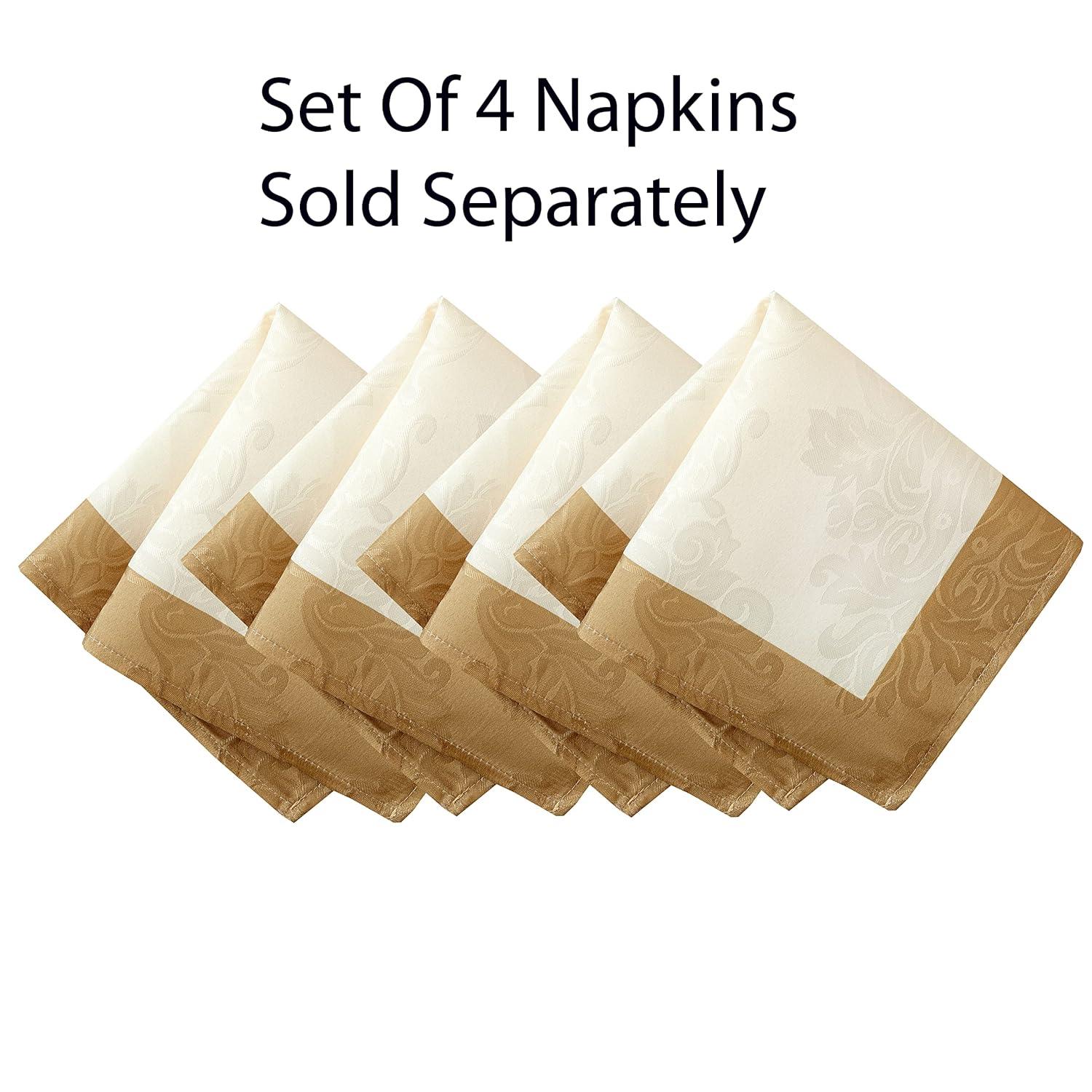 Newbridge Valencia Two Tone Bordered Damask Fabric Tablecloth, Wrinkle and Stain Resistant Fine Dining Holiday Hotel Quality Tablecloth, 52 Inch x 70 Inch Oblong/Rectangle, Antique Ivory/Gold