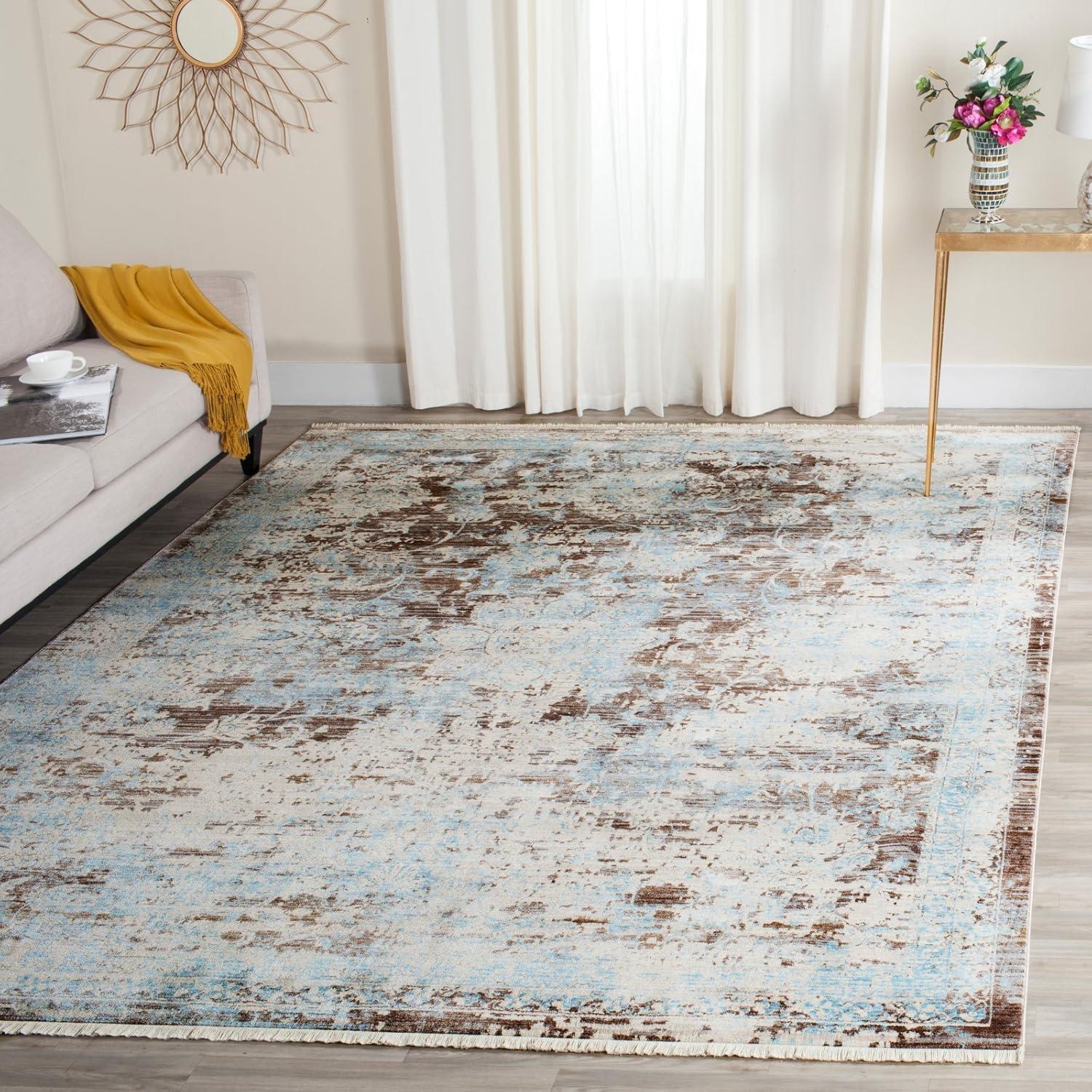 SAFAVIEH Vintage Persian Branislav Floral Bordered Polyester Rug, Brown/Light Blue, 8'x10'