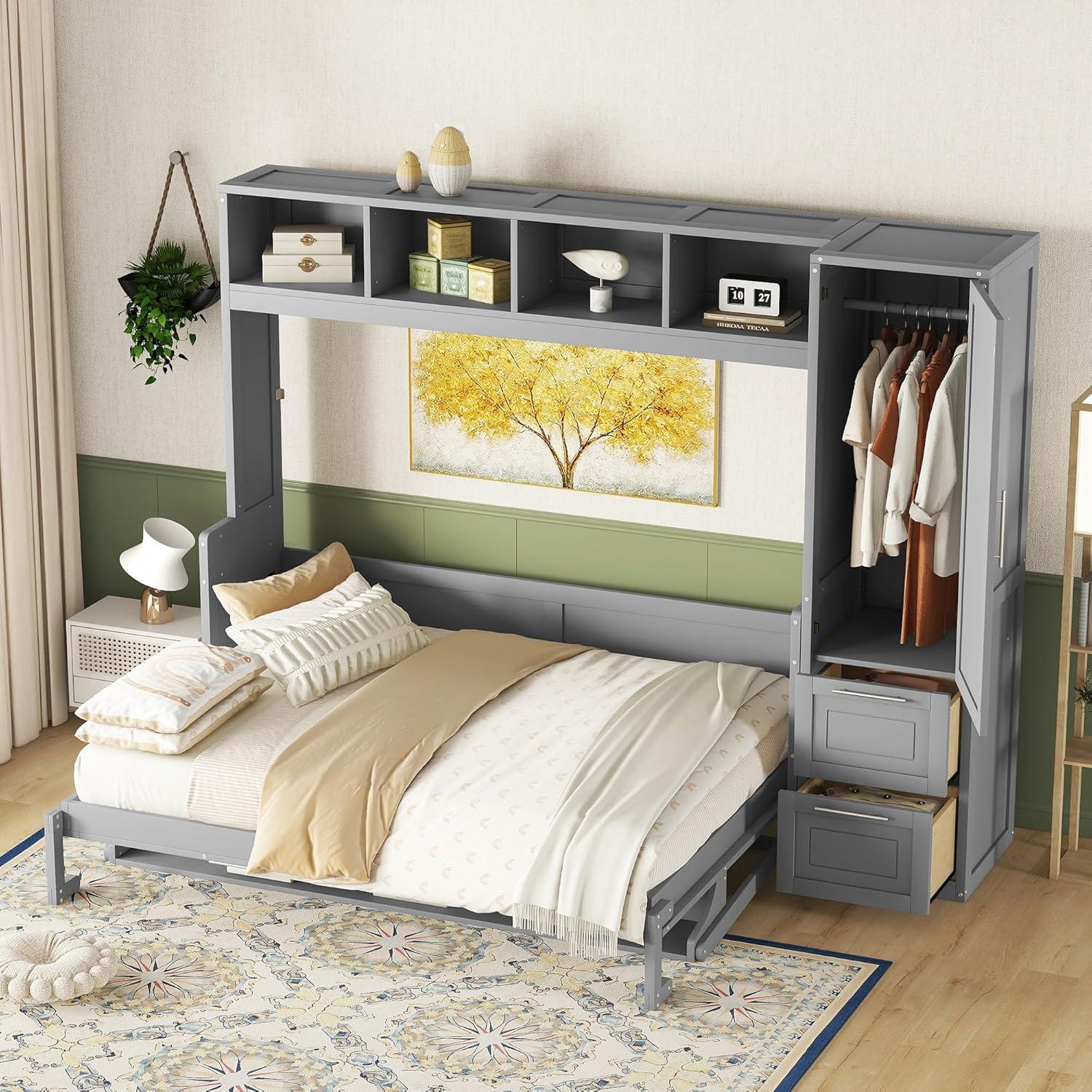 SHANRUGUOJI Murphy Bed Wall Bed With Closet And Drawers