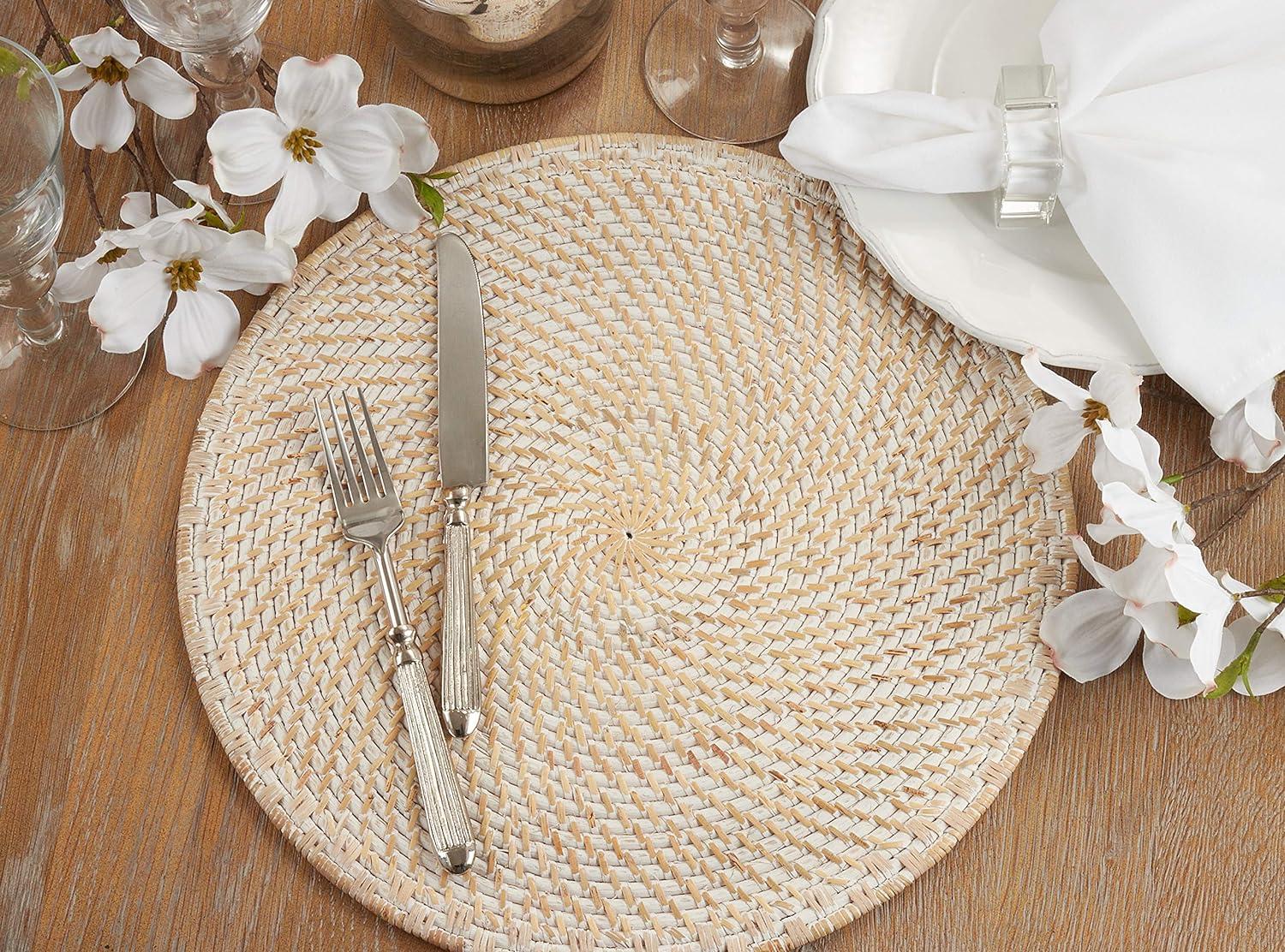 Natural Woven Rattan Round Placemats, Set of 4