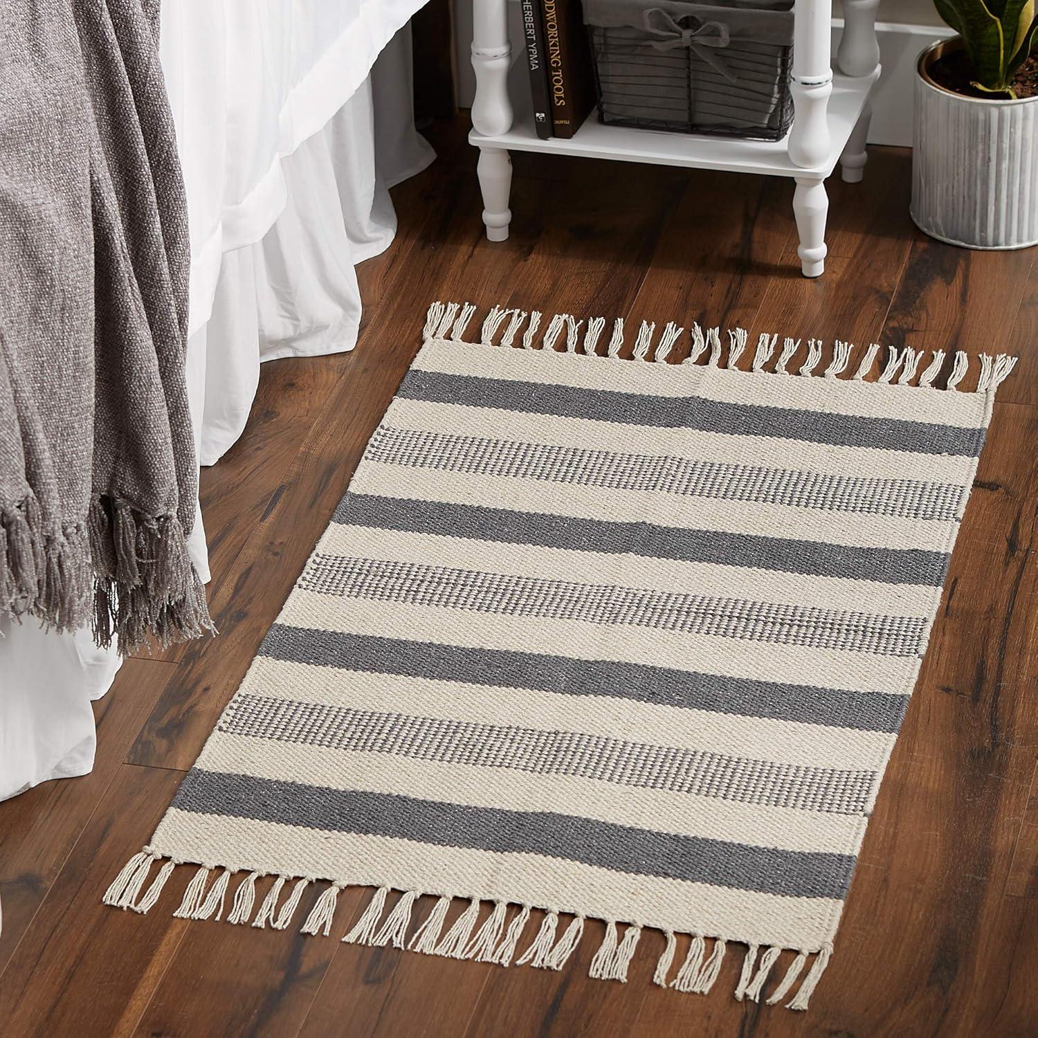 Design Imports Textured Stripe - Gray & Natural With 3 In Fringe - 2 X 3 Ft