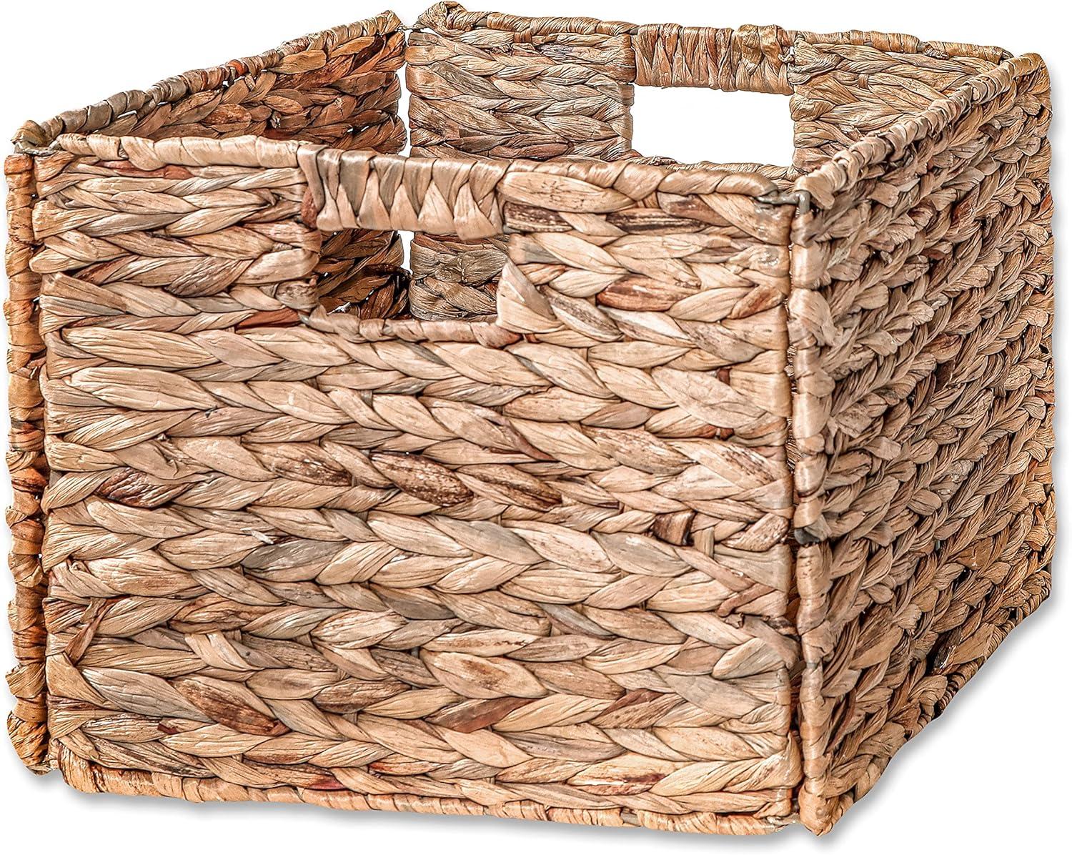12.7 in Foldable Water Hyacinth Storage Basket with Iron Wire Frame