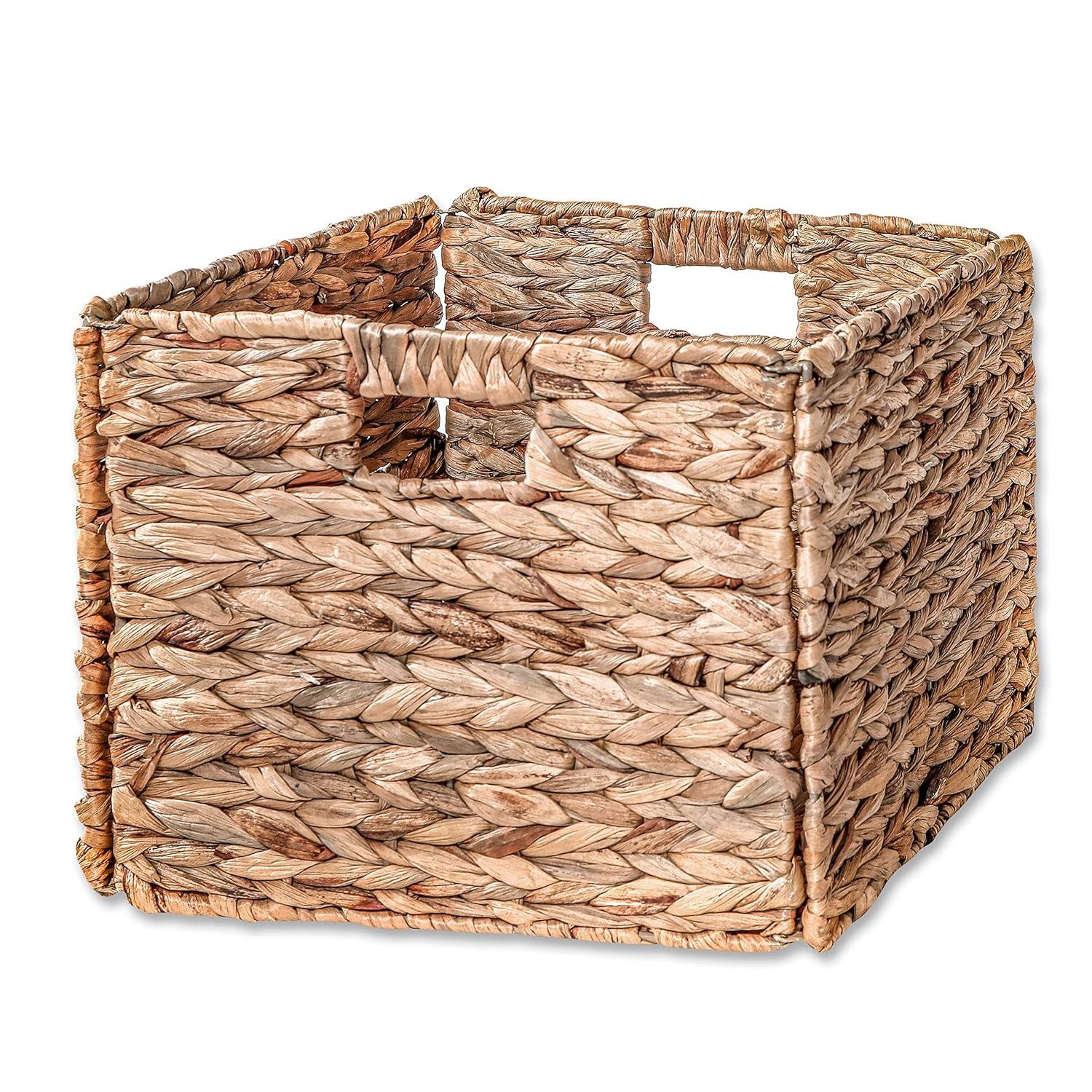 12.7 in Foldable Water Hyacinth Storage Basket with Iron Wire Frame