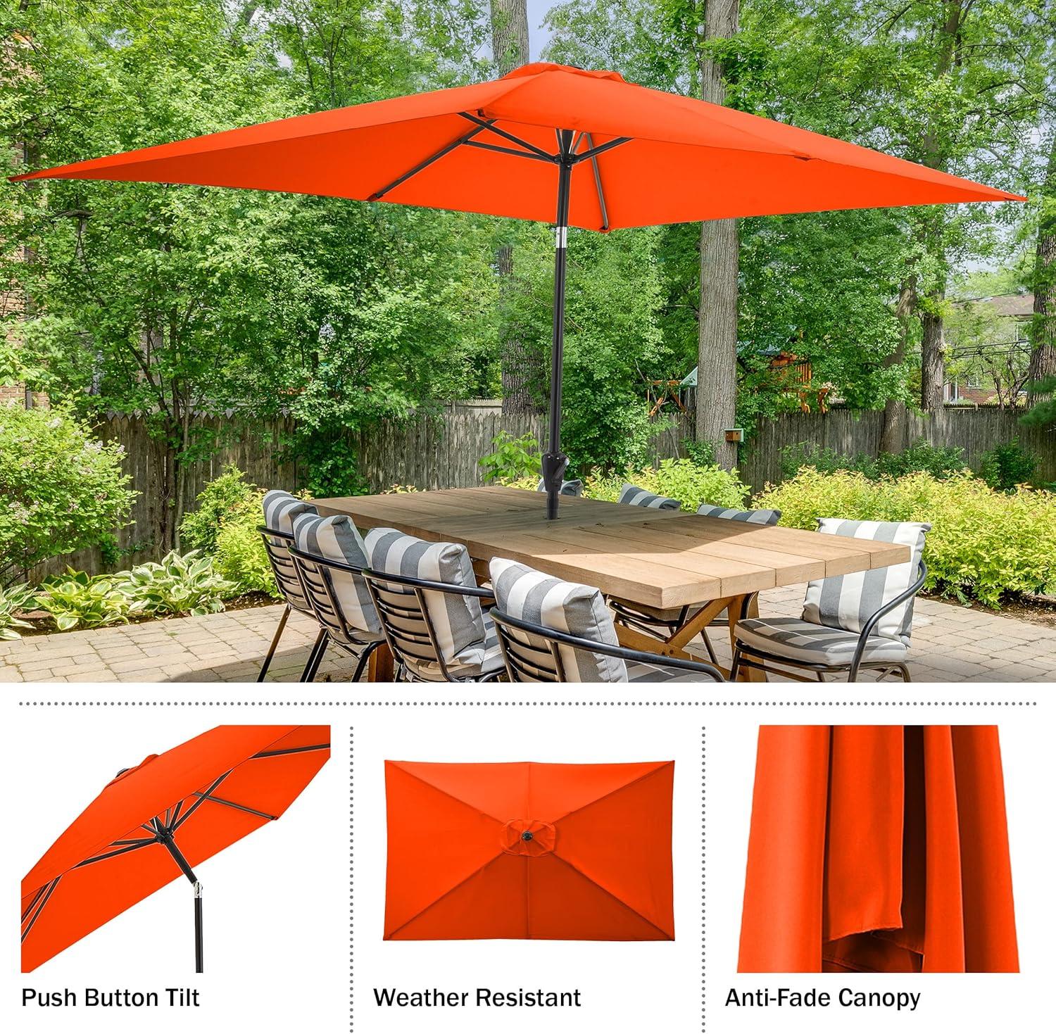 Pure Garden 10-ft Rectangular Patio Umbrella - Easy Crank Sun Shade with Push Button Tilt for Outdoor Furniture, Deck, Backyard, or Pool