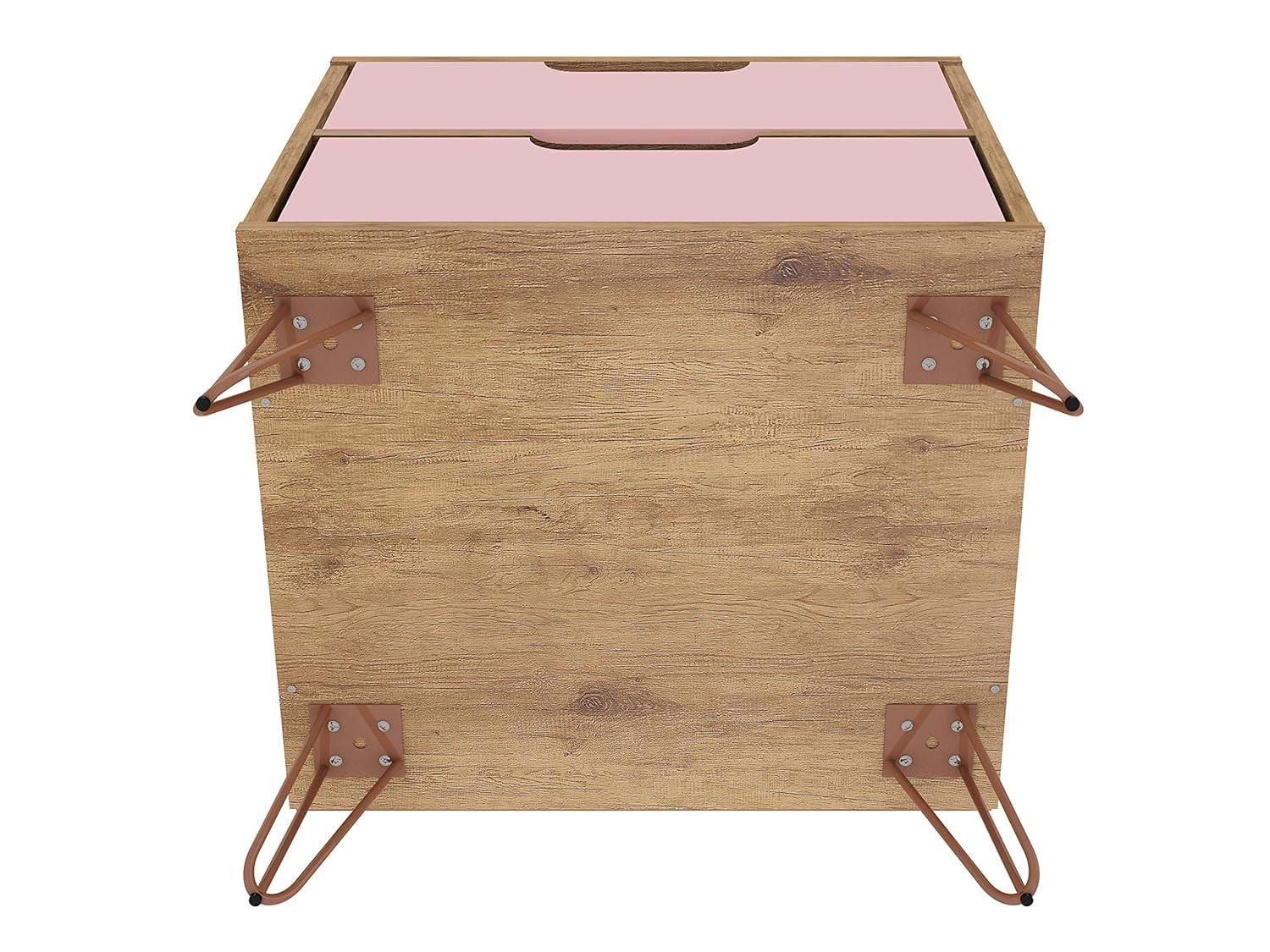 2.0 Rockefeller Nightstand Natural/Rose Pink - Manhattan Comfort: Modern MDF Bedside Storage with Metal Glides