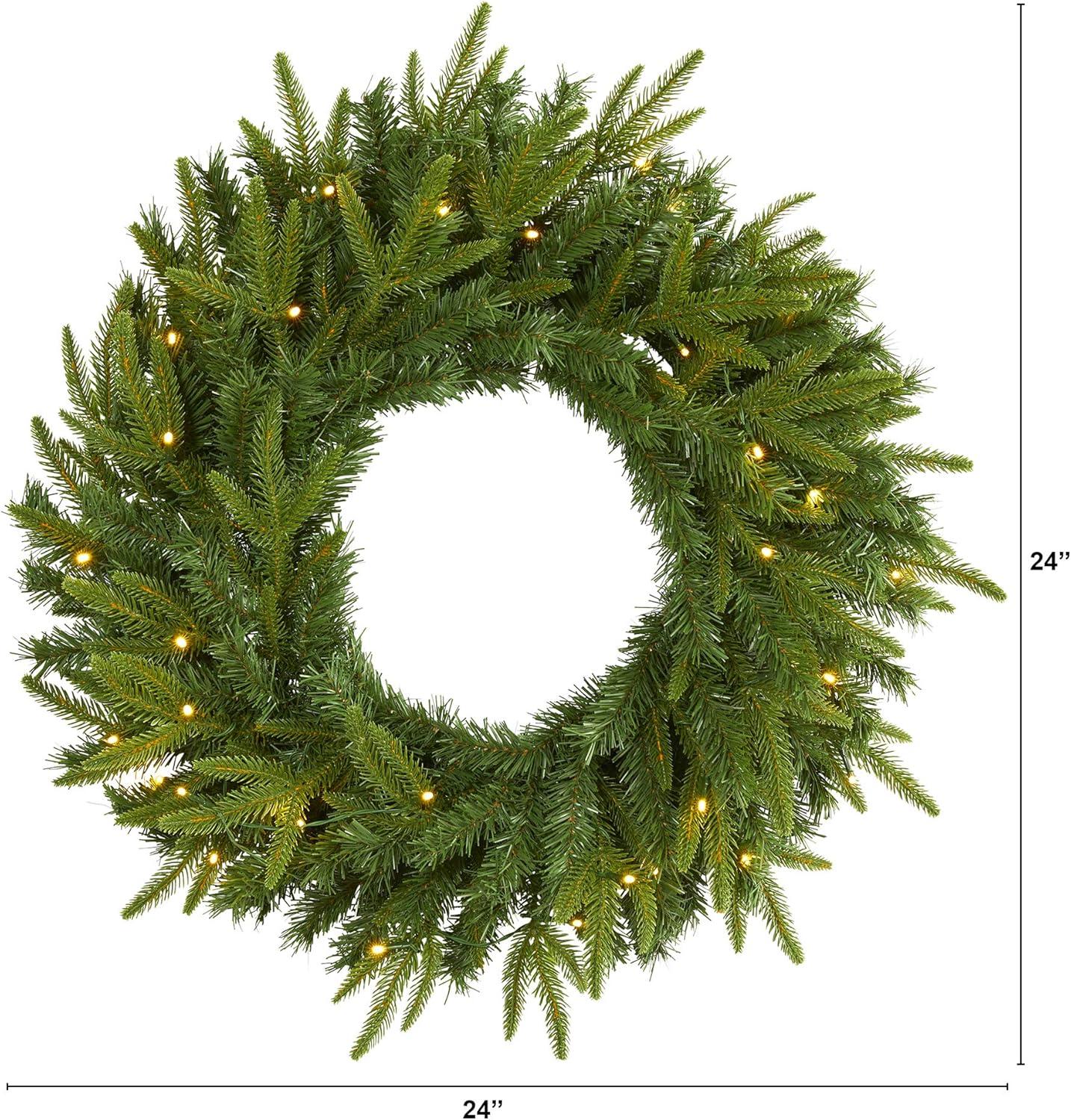 24" Green Pine Artificial Christmas Wreath with 35 Clear LED Lights