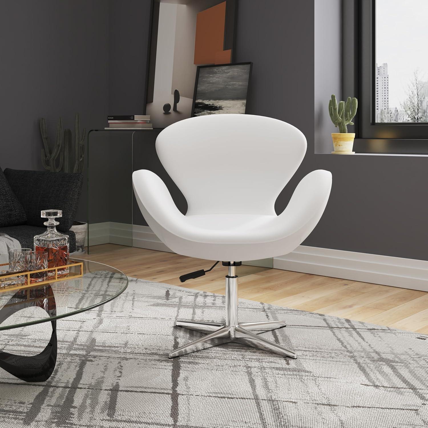 Set of 2 Raspberry Faux Leather Adjustable Swivel Chairs White - Manhattan Comfort