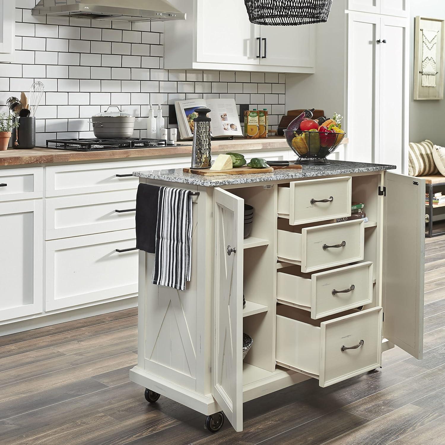 Homestyles Seaside Lodge Wood Kitchen Cart in Off White