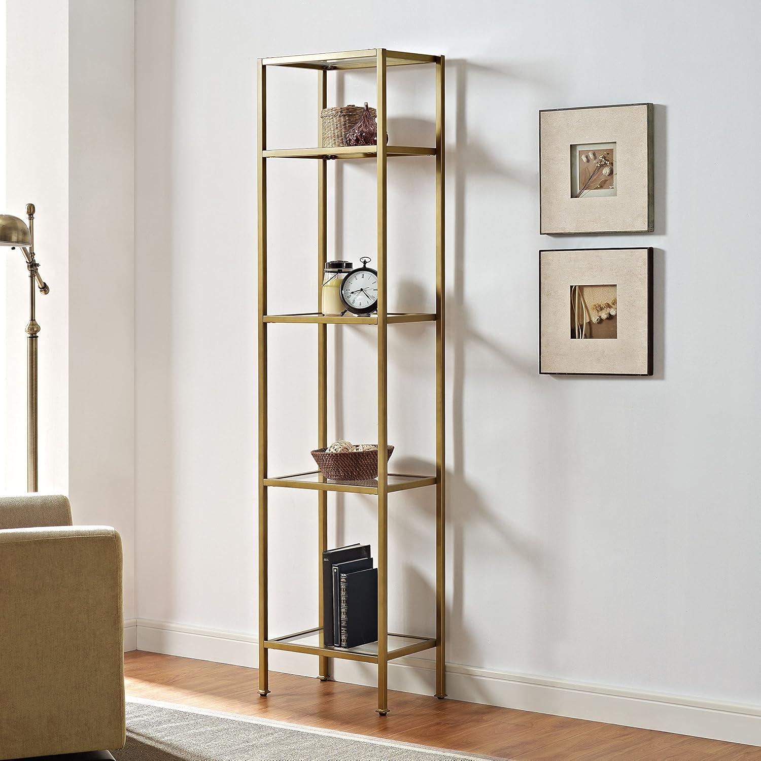 Elegant Antique Gold 79" Narrow Etagere with Tempered Glass Shelves