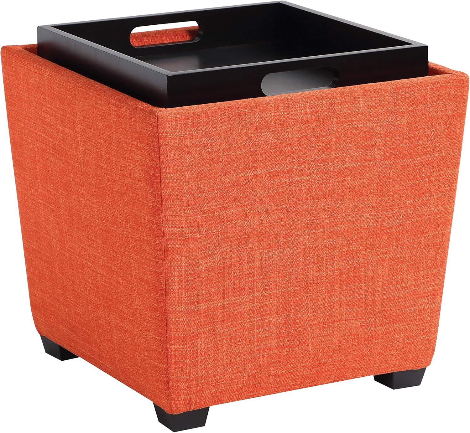 Rockford Storage Ottoman in Tangerine Orange Fabric