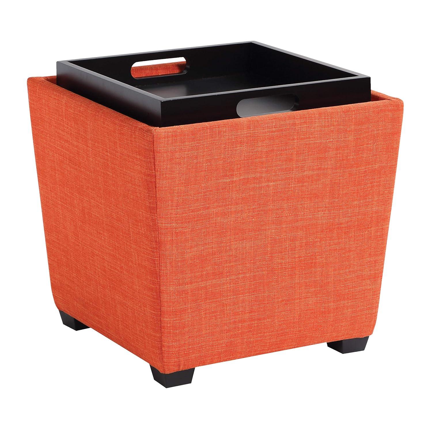 Rockford Storage Ottoman in Tangerine Orange Fabric