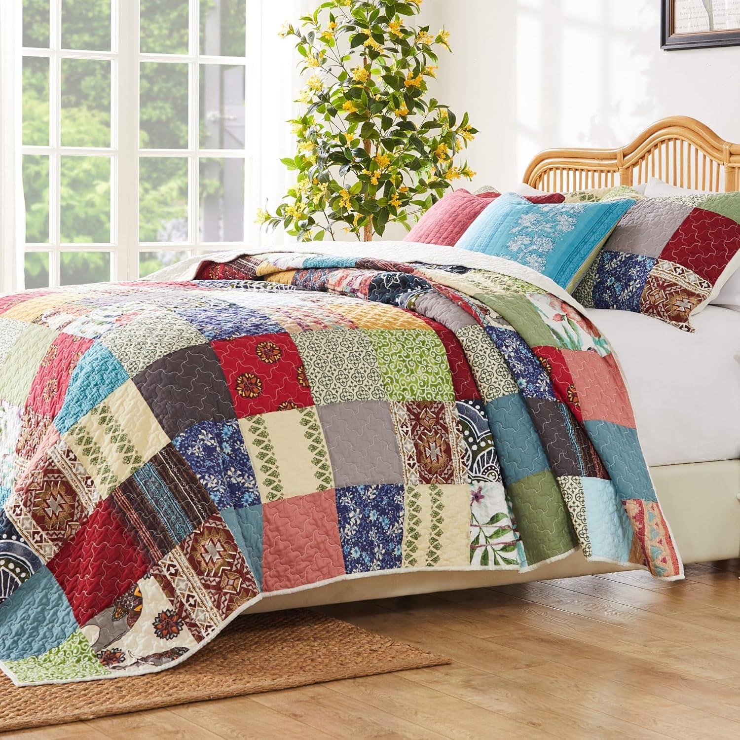 Greenland Home Fashions Renee Upcycle Luxurious Comfortable 3 Pieces Quilt Set Multicolor