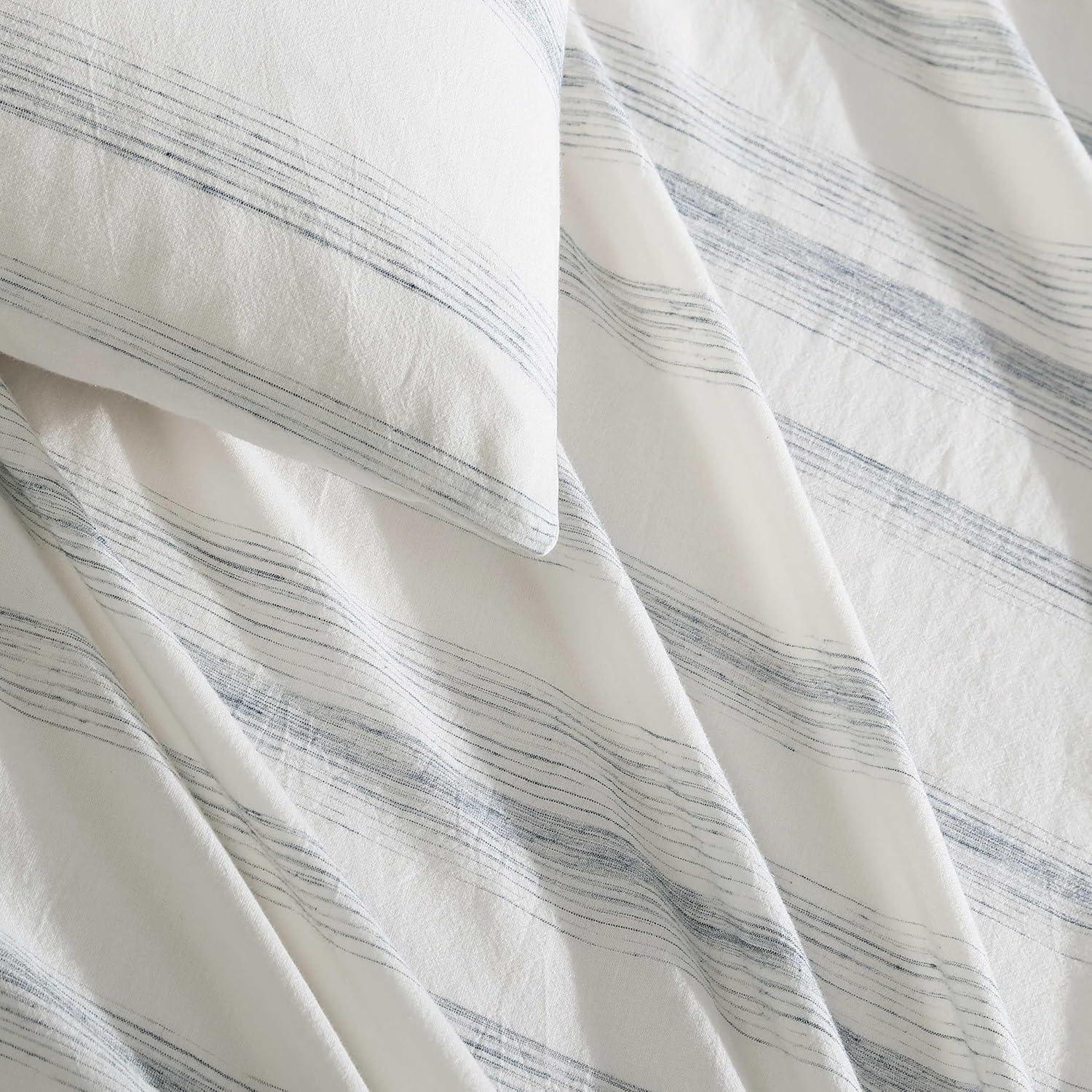 Queen Off-White Cotton Striped Duvet Cover Set