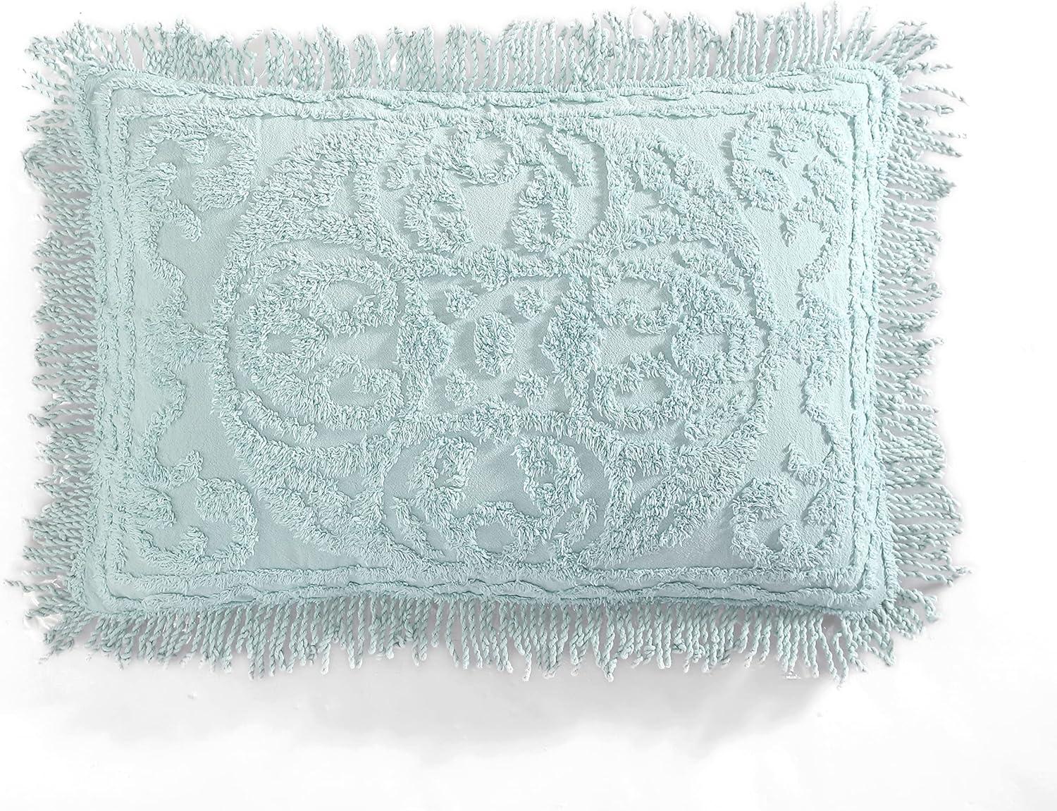 Blue Cotton Medallion Chenille Standard Pillow Sham