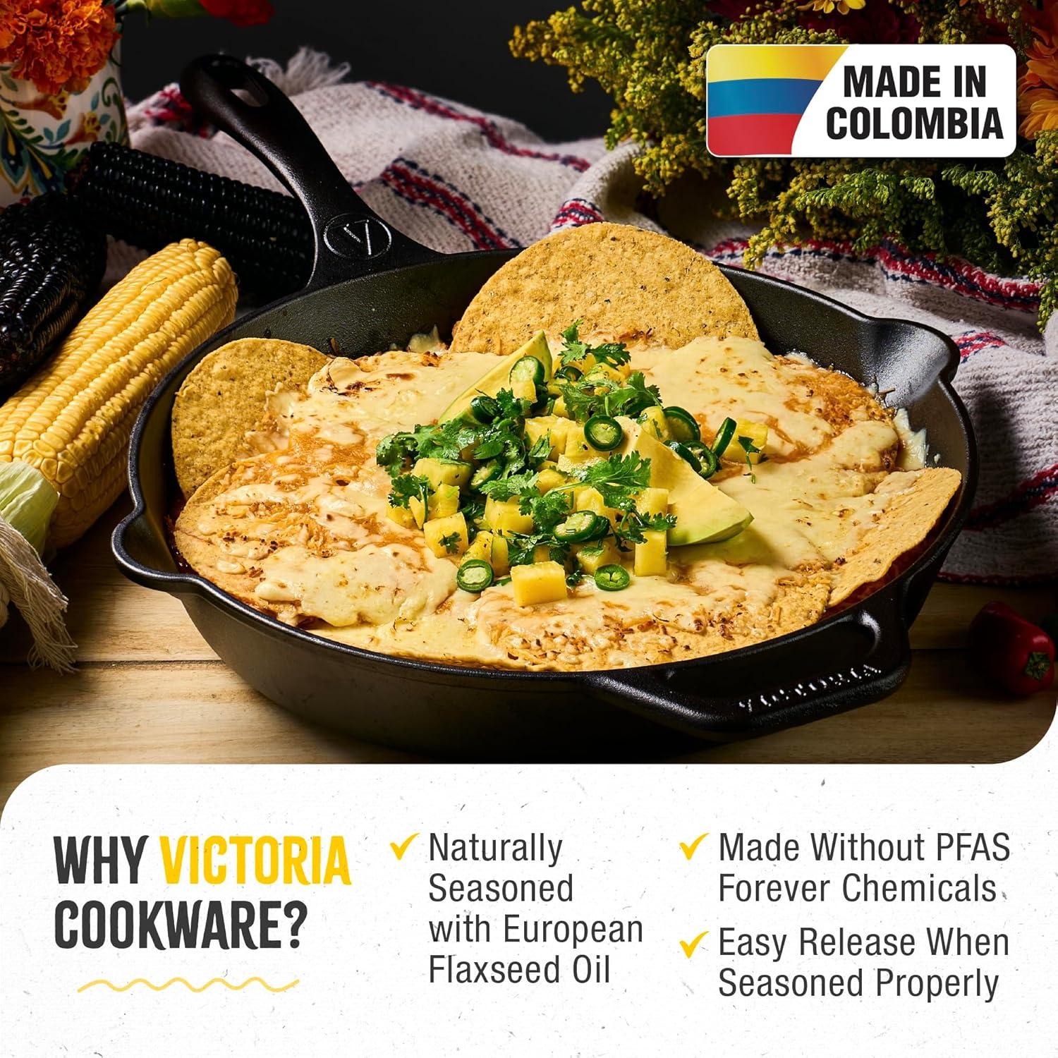 Victoria 12-Inch Day of the Dead La Calaca Cast Iron Skillet, Dia de los Muertos Seasoned Cast Iron Frying Pan with Long Handle, Made in Colombia