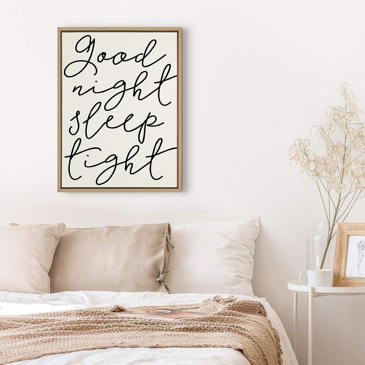 18" x 24" Sylvie Good Night Sleep Tight Framed Canvas by Maggie Price Natural: Nursery Art, Vertical - Kate & Laurel All Things Decor