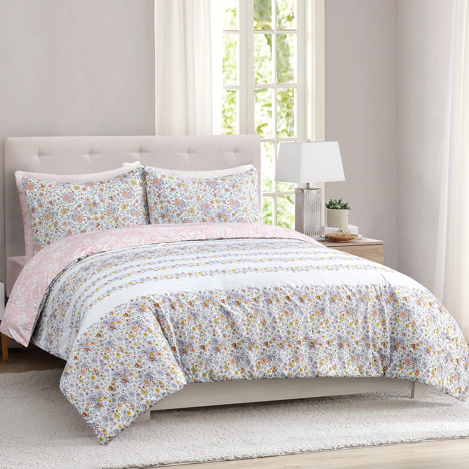 Microfiber 3-Piece Reversible Floral Comforter Set