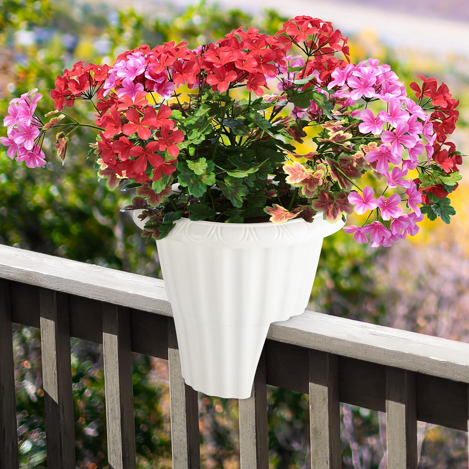 Pure Garden Railing Planter Flower Box: No Assembly, Fits 3-3.75" Railings, Lightweight Plastic