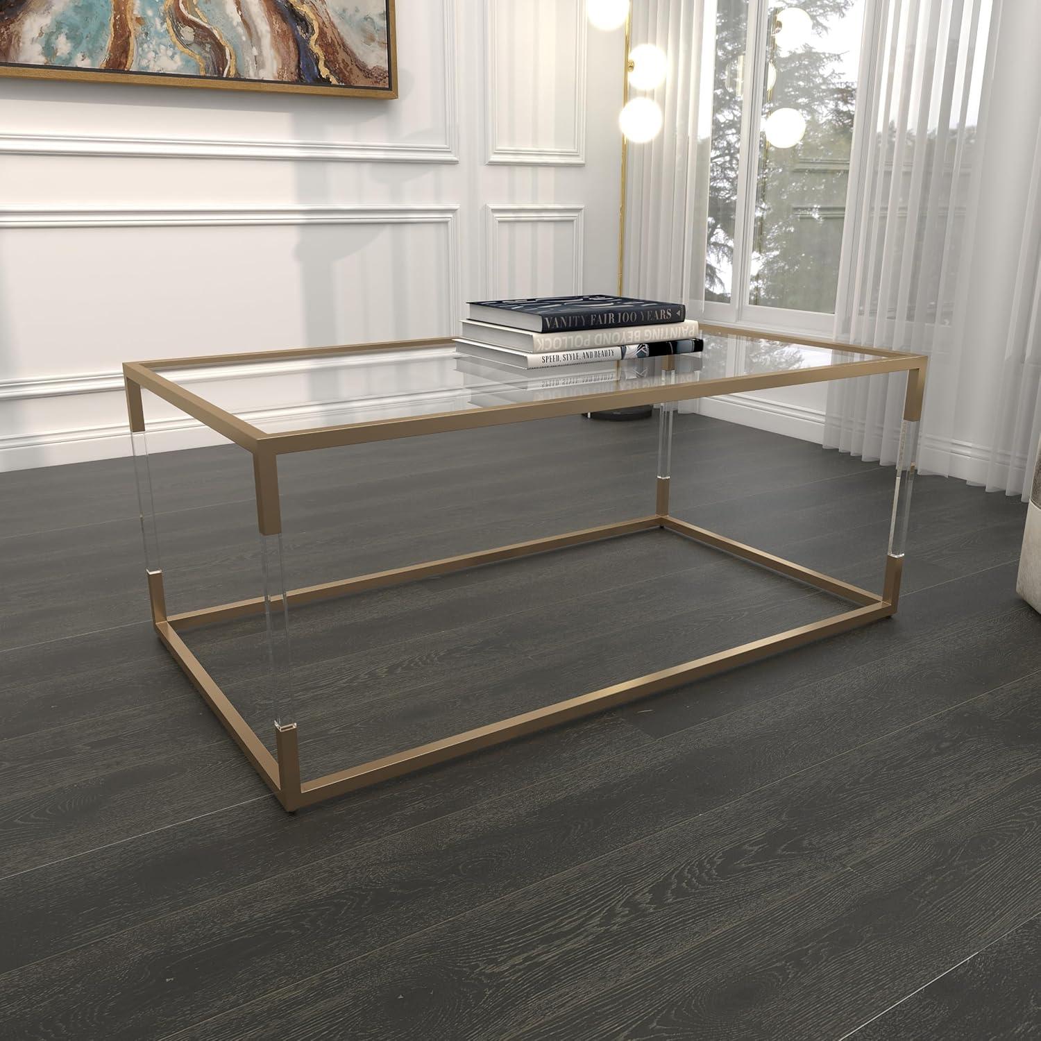 Metal and Glass Coffee Table Gold - Olivia & May: Elegant Iron Frame, No Assembly, Contemporary Design