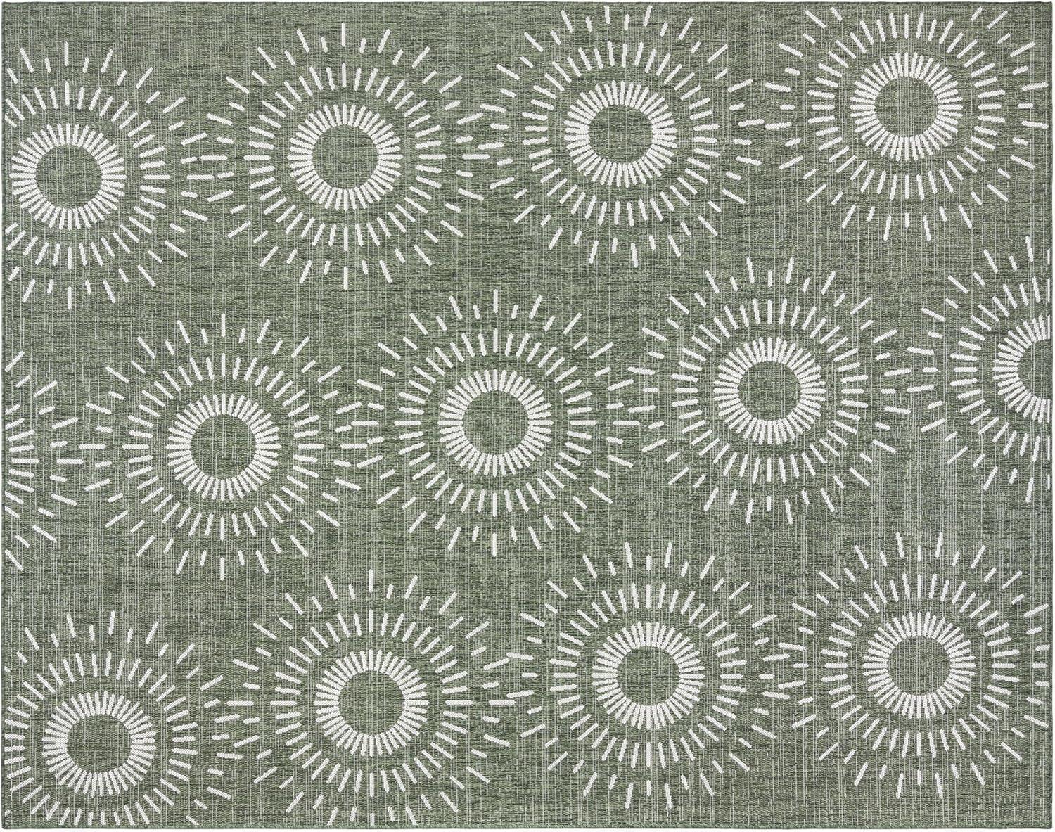 Paseo Tiaret Modern Tribal Sun Burst Green/Beige/Ivory Indoor / Outdoor Flatweave Polypropylene Area Rug