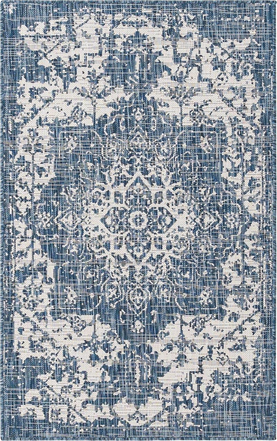 Blue Medallion Easy-Care Outdoor Rectangular Area Rug